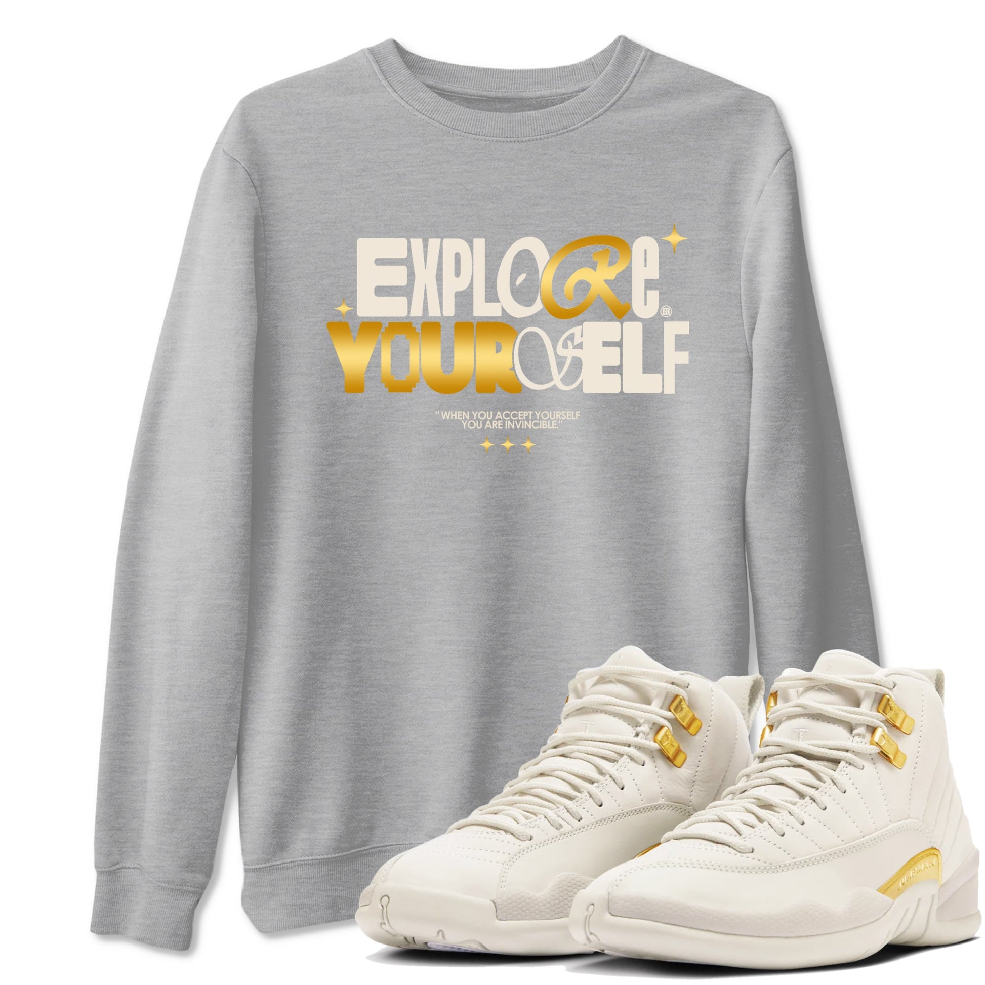 12s Phantom shirts to match jordans Explore Yourself sneaker match tees Air Jordan 12 WMNS Phantom match shoes to clothes SNRT Sneaker Tees unisex cotton Heather Grey 1 shirts