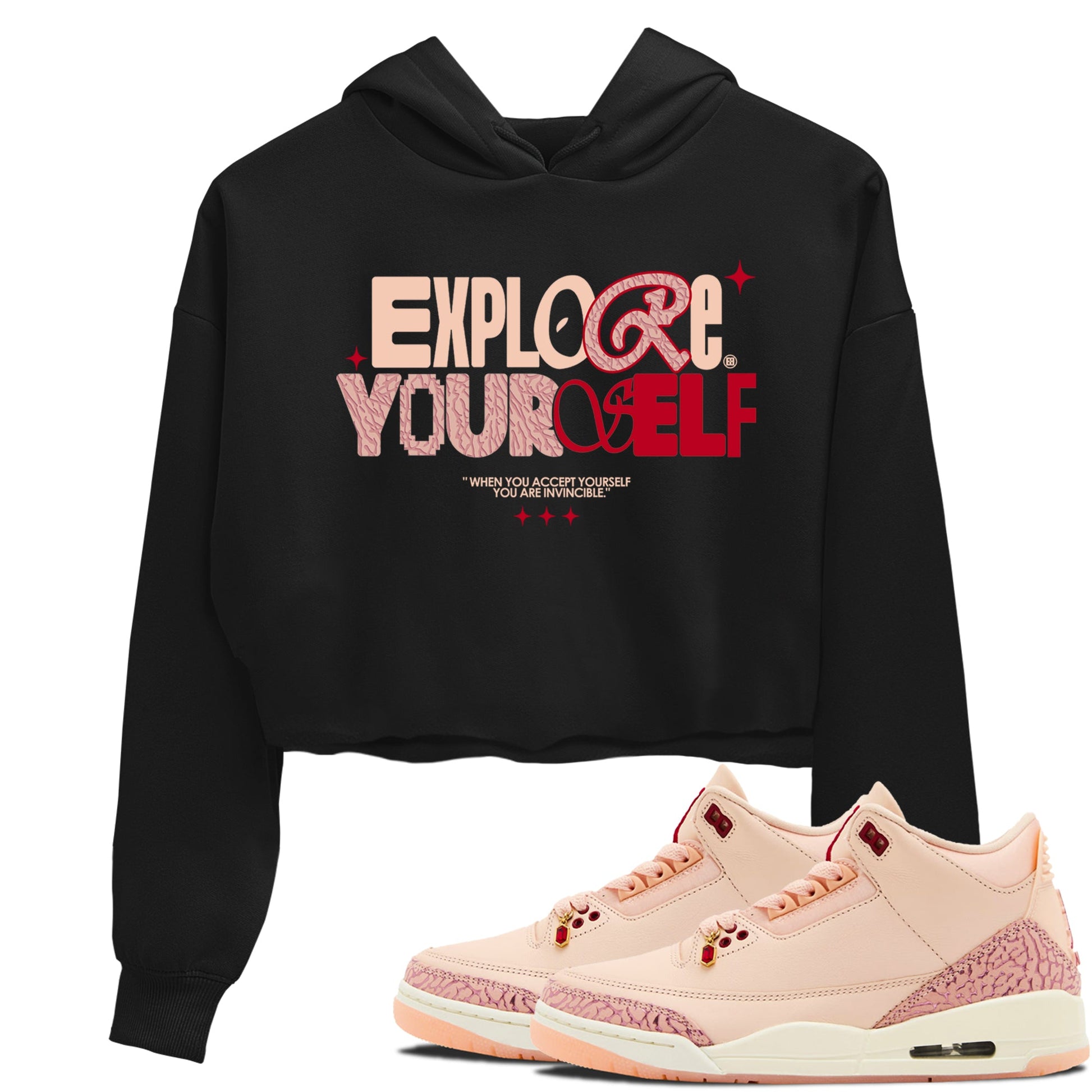 Air Jordan 3 "Treat Yourself" Washed Coral shirts to Special Valentine's Day Explore Yourself sneaker match tees Jordan 3 Valentine's Day best t shirts to wear with jordans SNRT Sneaker Tees Graphic Tee Black 1 crop tee