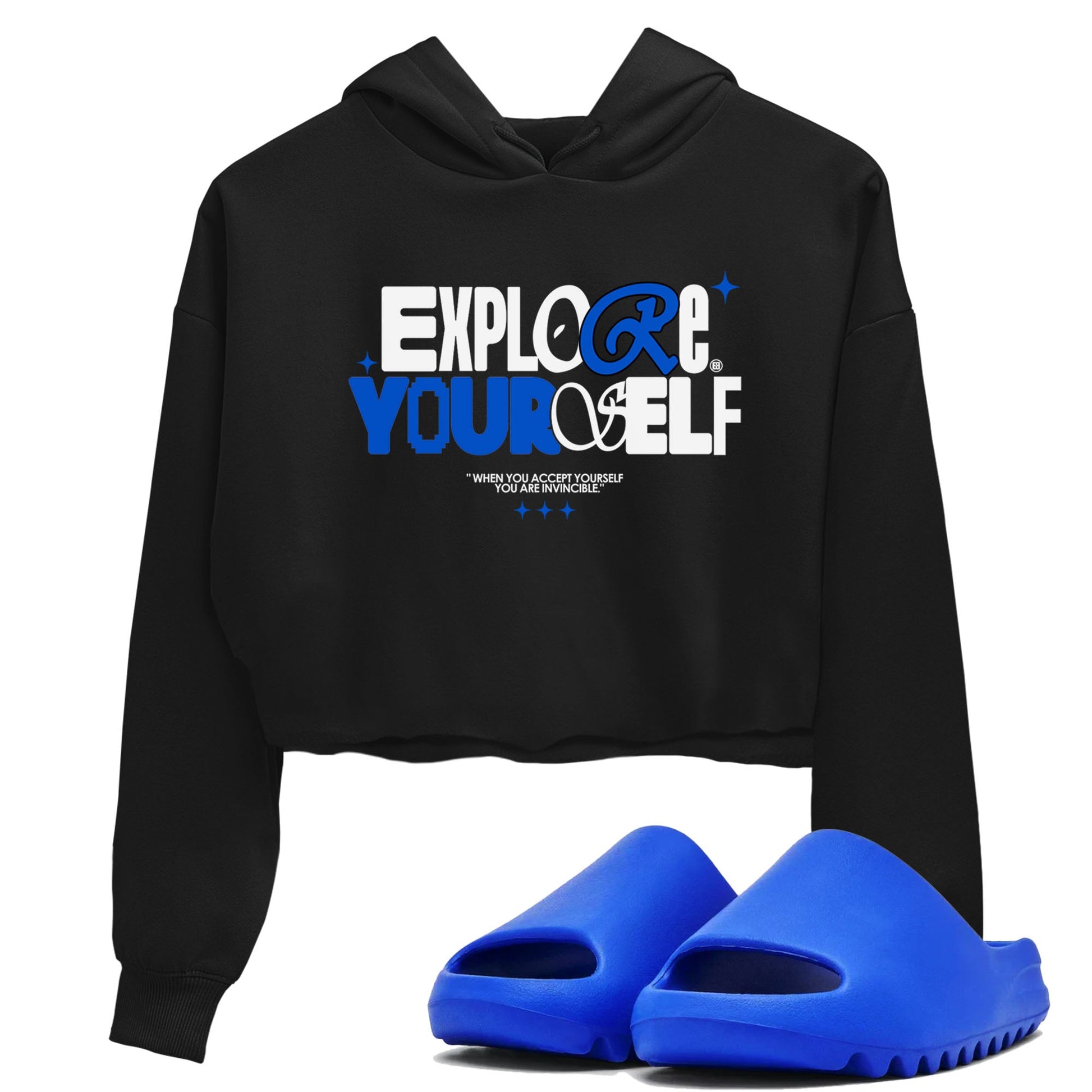 Yeezy Slide Azure shirts to match jordans Explore Yourself sneaker match tees Yeezy Slide Azure SNRT Sneaker Tees streetwear brand Black 1 crop tee