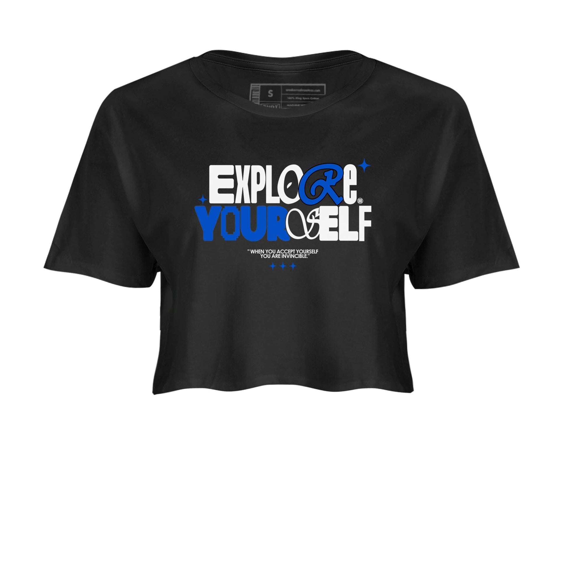 Yeezy Slide Azure shirts to match jordans Explore Yourself sneaker match tees Yeezy Slide Azure SNRT Sneaker Tees streetwear brand Black 2 crop tee