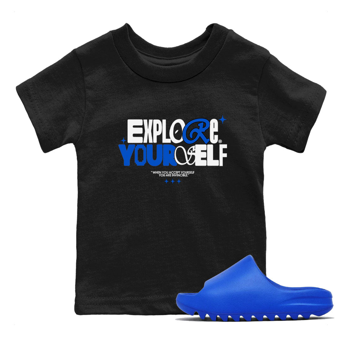 Yeezy Slide Azure shirts to match jordans Explore Yourself sneaker match tees Yeezy Slide Azure SNRT Sneaker Tees streetwear brand Baby and Youth Black 1 cotton tee