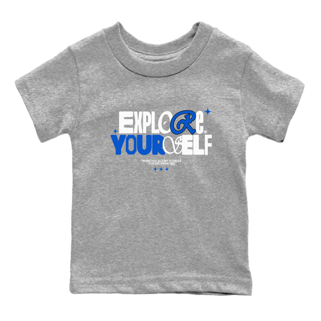 Yeezy Slide Azure shirts to match jordans Explore Yourself sneaker match tees Yeezy Slide Azure SNRT Sneaker Tees streetwear brand Baby and Youth Heather Grey 2 cotton tee
