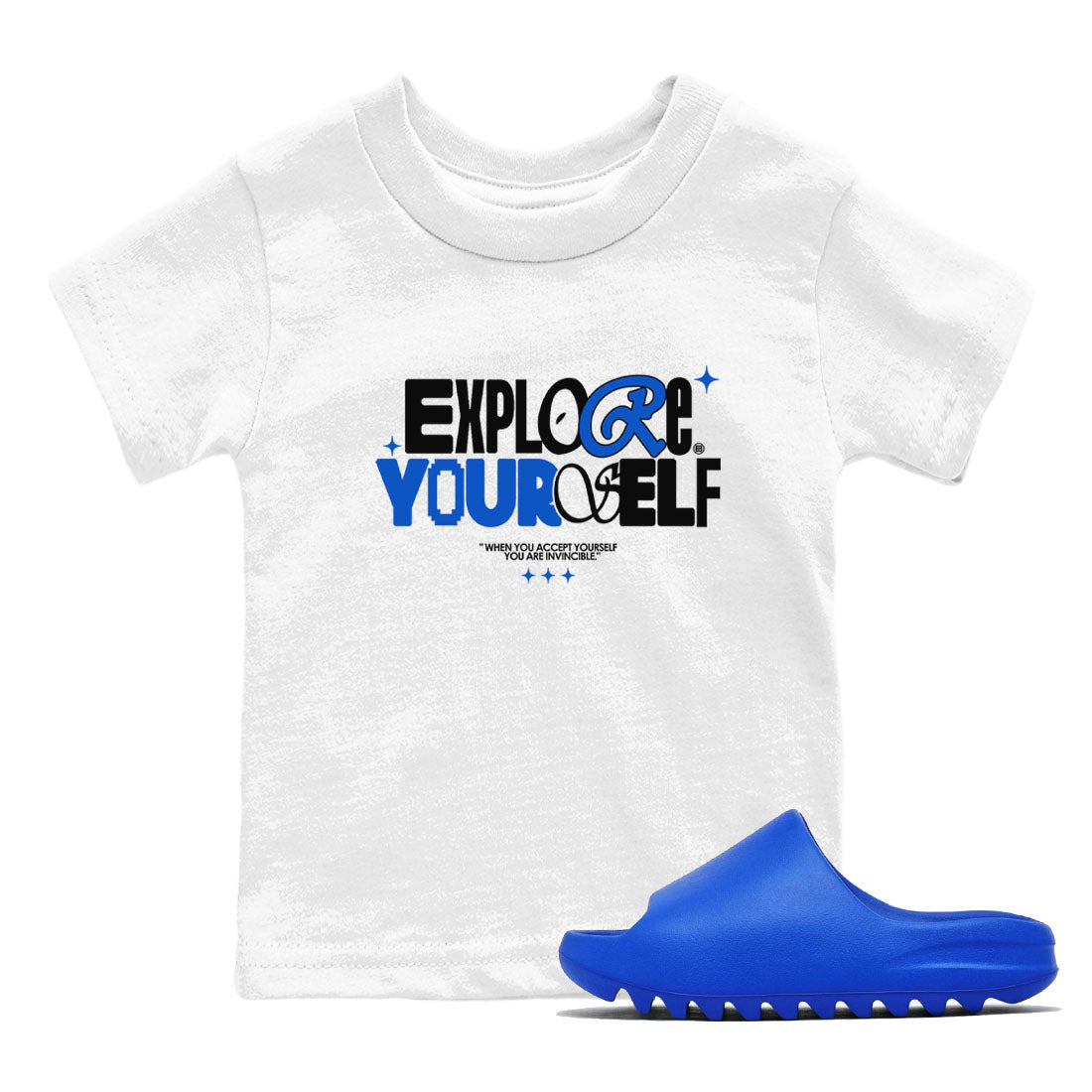 Yeezy Slide Azure shirts to match jordans Explore Yourself sneaker match tees Yeezy Slide Azure SNRT Sneaker Tees streetwear brand Baby and Youth White 1 cotton tee