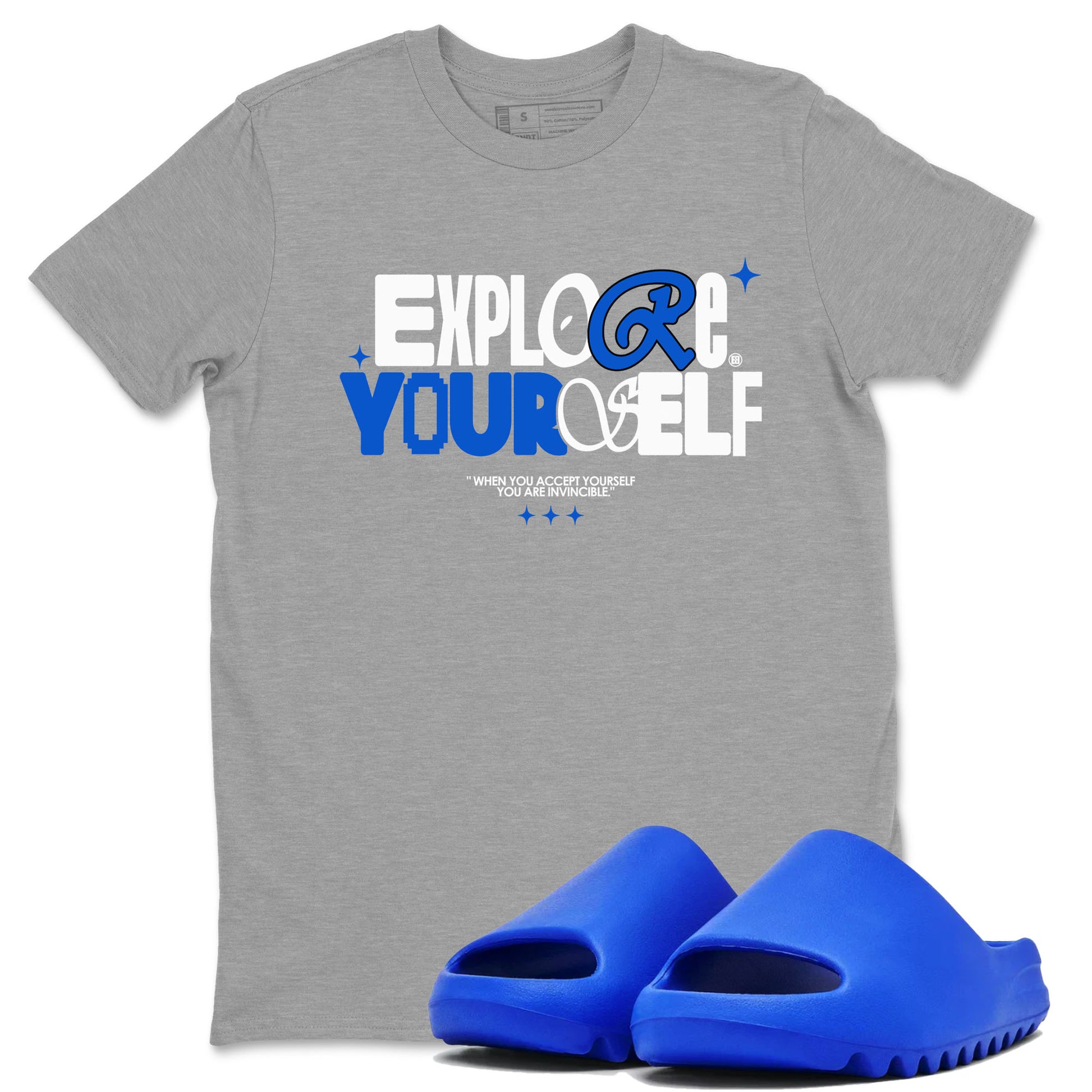 Yeezy Slide Azure shirts to match jordans Explore Yourself sneaker match tees Yeezy Slide Azure SNRT Sneaker Tees streetwear brand Heather Grey 1 unisex cotton tee