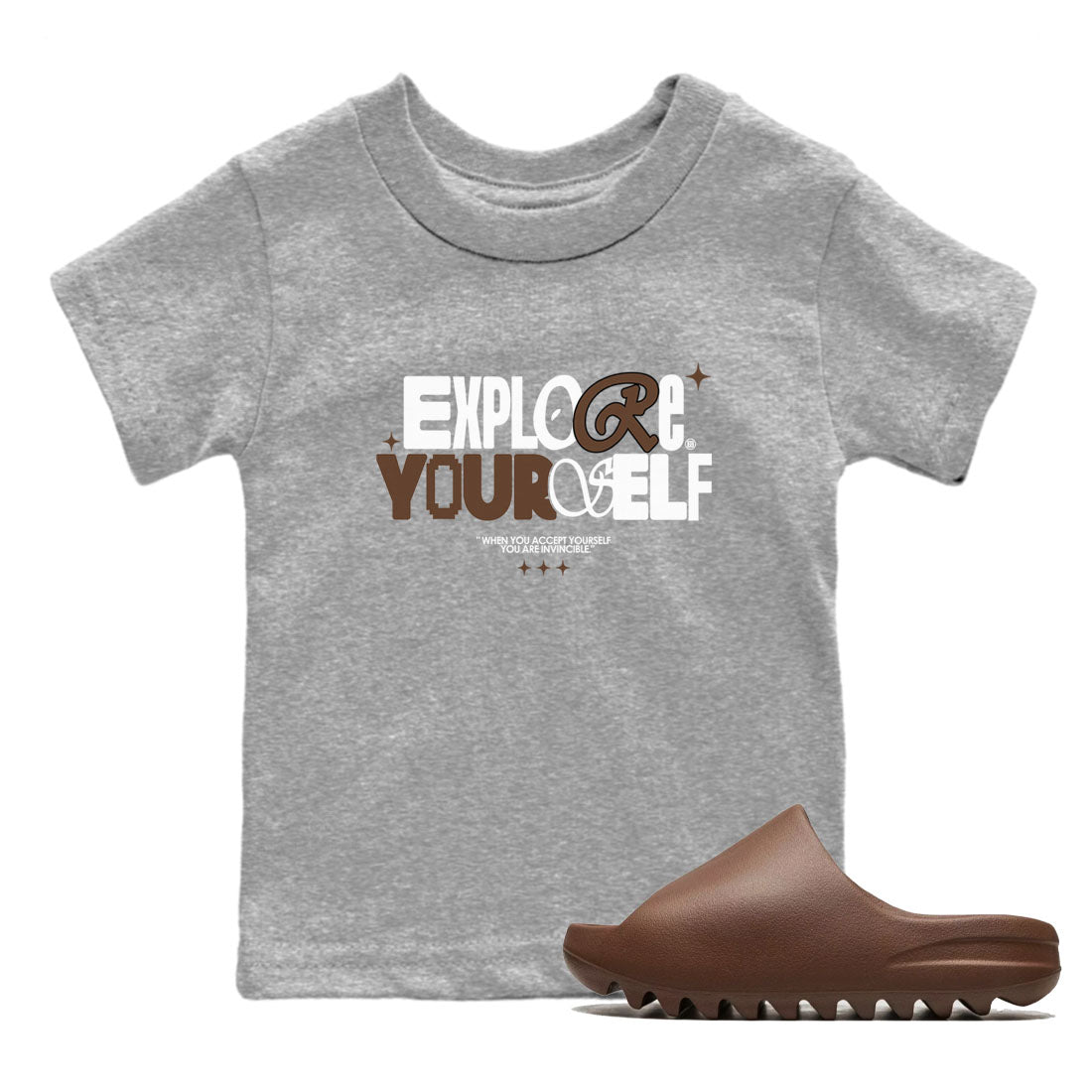 Yeezy Slide Flax shirts to match jordans Explore Yourself sneaker match tees Yeezy Slide Flax SNRT Sneaker Tees streetwear brand Baby and Youth Heather Grey 1 cotton tee