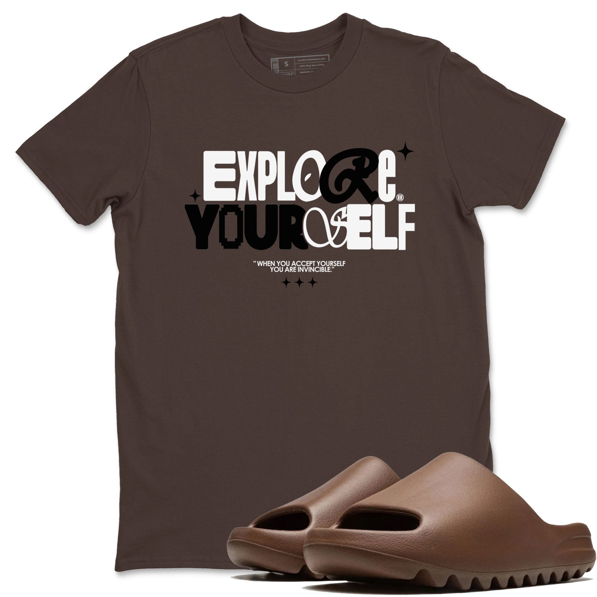 Yeezy Slide Flax shirts to match jordans Explore Yourself sneaker match tees Yeezy Slide Flax SNRT Sneaker Tees streetwear brand Dark Chocolate 1 unisex cotton tee