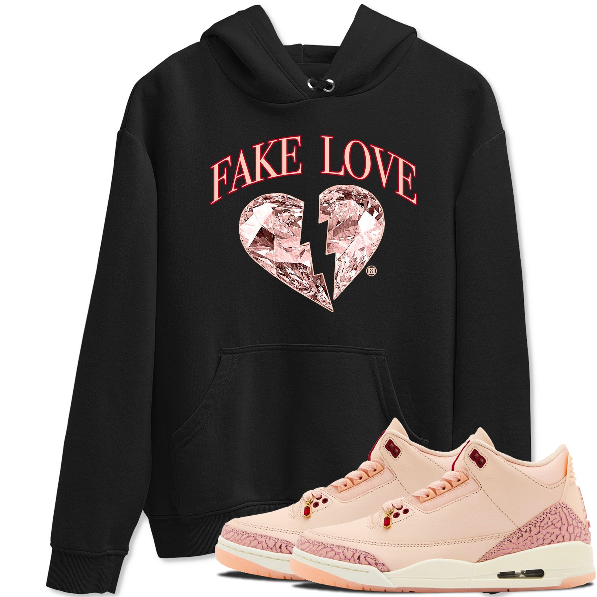 3s Valentines Day tee to match jordans Fake Love best t shirts to wear with jordans Air Jordan 3 "Treat Yourself" Washed Coral special Valentine's Day Gift SNRT Sneaker Tees Graphic Tee Black 1 shirts