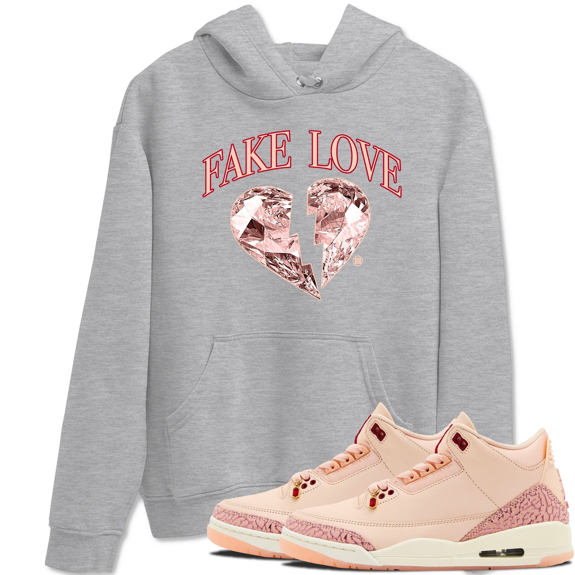 3s Valentines Day tee to match jordans Fake Love best t shirts to wear with jordans Air Jordan 3 "Treat Yourself" Washed Coral special Valentine's Day Gift SNRT Sneaker Tees Graphic Tee Heather Grey 1 shirts
