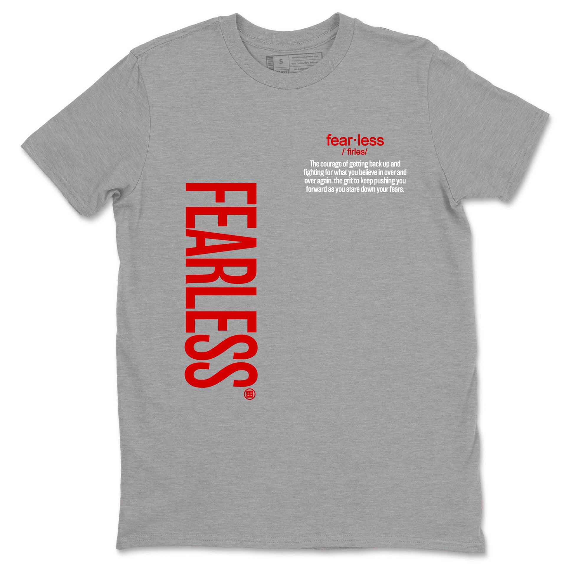 Fealess Definition sneaker match t-shirt t-shirts to match jordans, dunks, yeezys Jordan 5 Retro Fire Red sneakers, shown in Heather Grey 2.