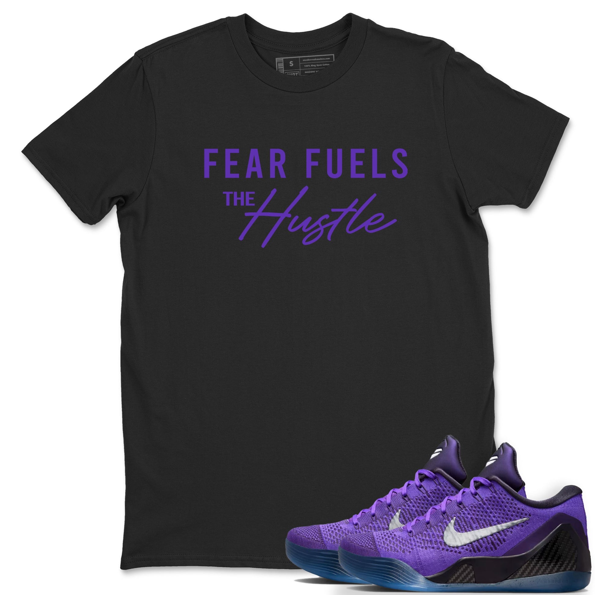 Sneaker Threads – Sneaker Tees To Match Nike KB 9 Hyper Grape – Fear Fuels The Hustle Graphic Tee Black 1. Perfect for Jordan releases 2025 colorways. Perfect for purple basketball sneaker releases and legacy-inspired colorways for 2025 hoopers.