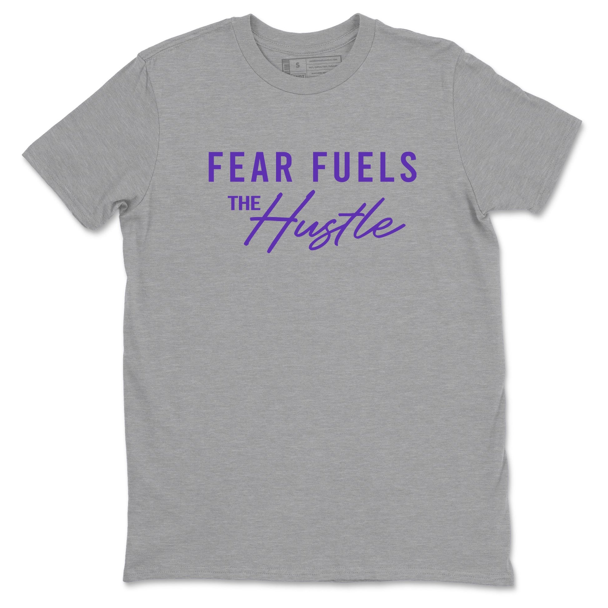 Sneaker Threads – Sneaker Tees To Match Nike KB 9 Hyper Grape – Fear Fuels The Hustle Graphic Tee Heather Grey 2. Perfect for Jordan releases 2025 colorways. Perfect for purple basketball sneaker releases and legacy-inspired colorways for 2025 hoopers.