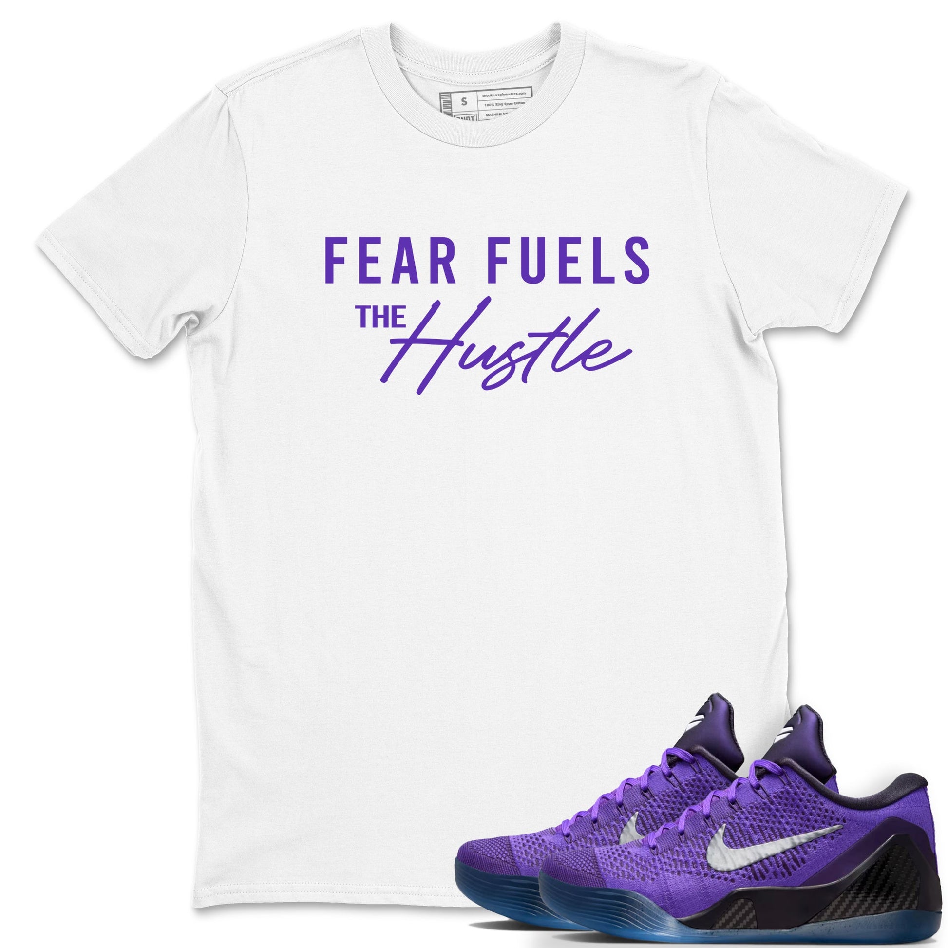 Sneaker Threads – Sneaker Tees To Match Nike KB 9 Hyper Grape – Fear Fuels The Hustle Graphic Tee White 1. Perfect for Jordan releases 2025 colorways. Perfect for purple basketball sneaker releases and legacy-inspired colorways for 2025 hoopers.
