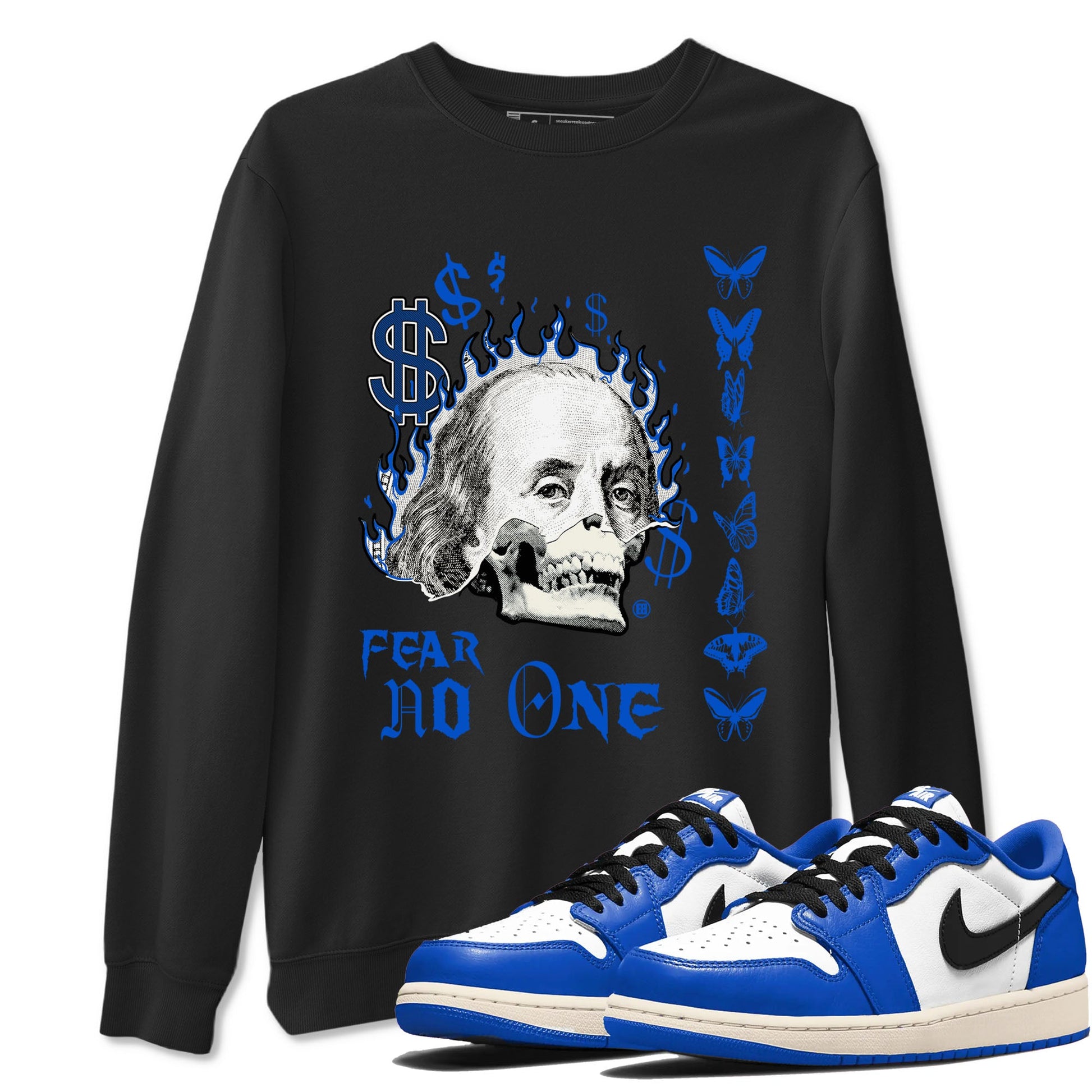 1s Game Royal shirt to match jordans Fear No One sneaker tees Air Jordan 1 Low Game Royal SNRT Sneaker Release Tees unisex cotton Black 1 crew neck shirt
