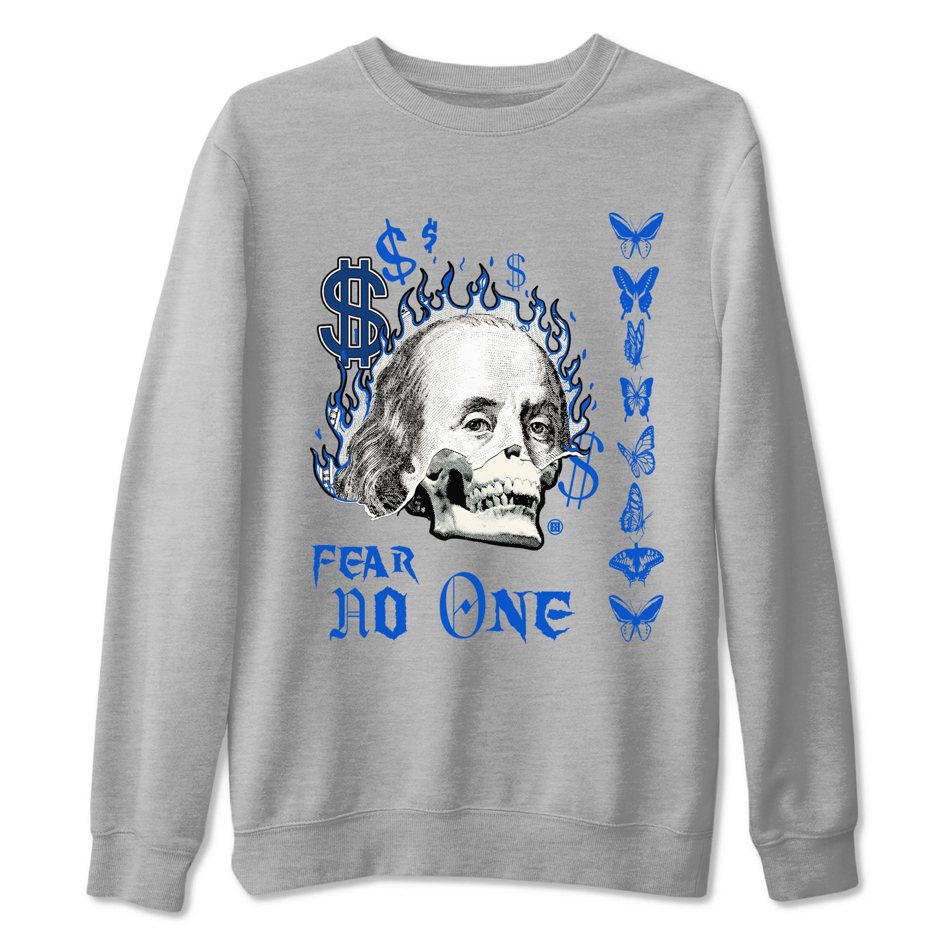 1s Game Royal shirt to match jordans Fear No One sneaker tees Air Jordan 1 Low Game Royal SNRT Sneaker Release Tees unisex cotton Heather Grey 2 crew neck shirt