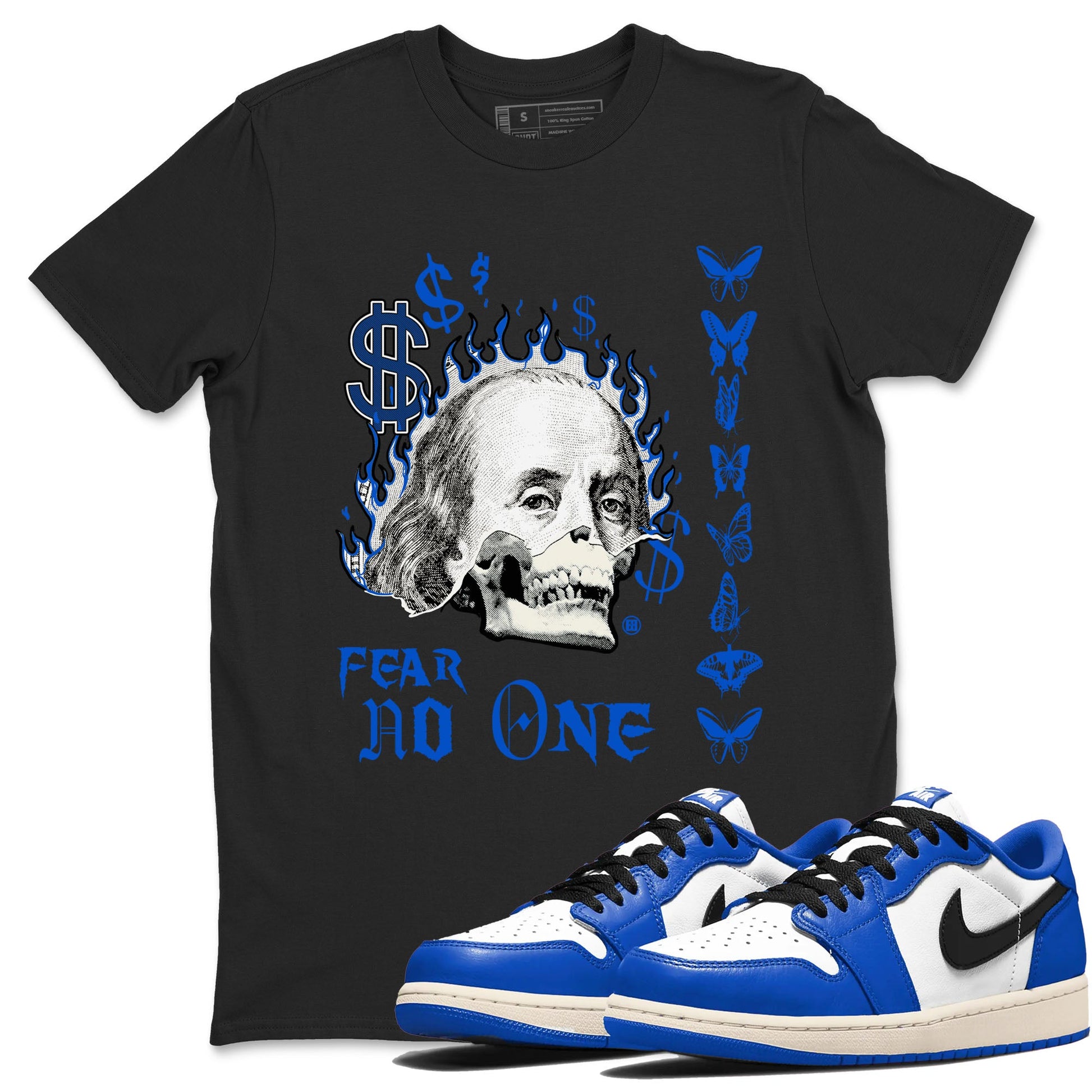 1s Game Royal shirt to match jordans Fear No One sneaker tees Air Jordan 1 Low Game Royal SNRT Sneaker Release Tees unisex cotton Black 1 crew neck shirt