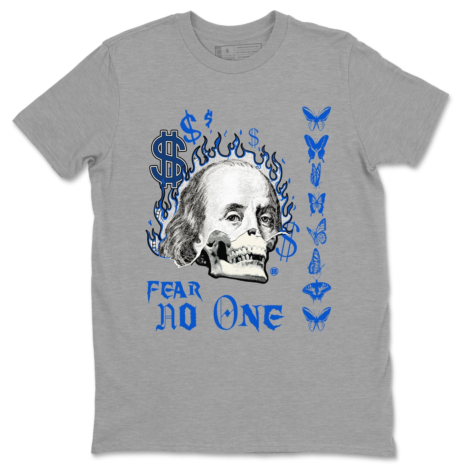 1s Game Royal shirt to match jordans Fear No One sneaker tees Air Jordan 1 Low Game Royal SNRT Sneaker Release Tees unisex cotton Heather Grey 2 crew neck shirt