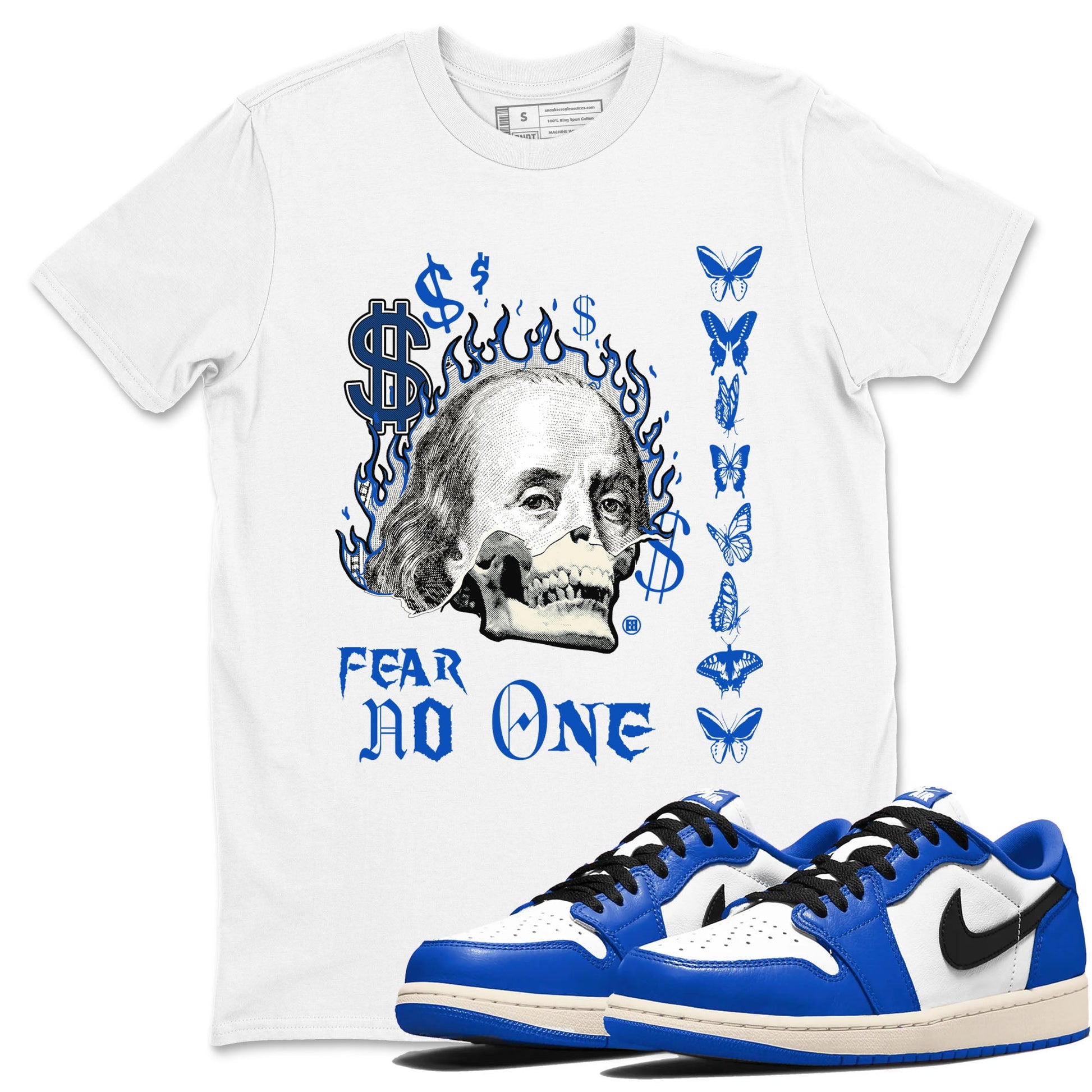 1s Game Royal shirt to match jordans Fear No One sneaker tees Air Jordan 1 Low Game Royal SNRT Sneaker Release Tees unisex cotton White 1 crew neck shirt