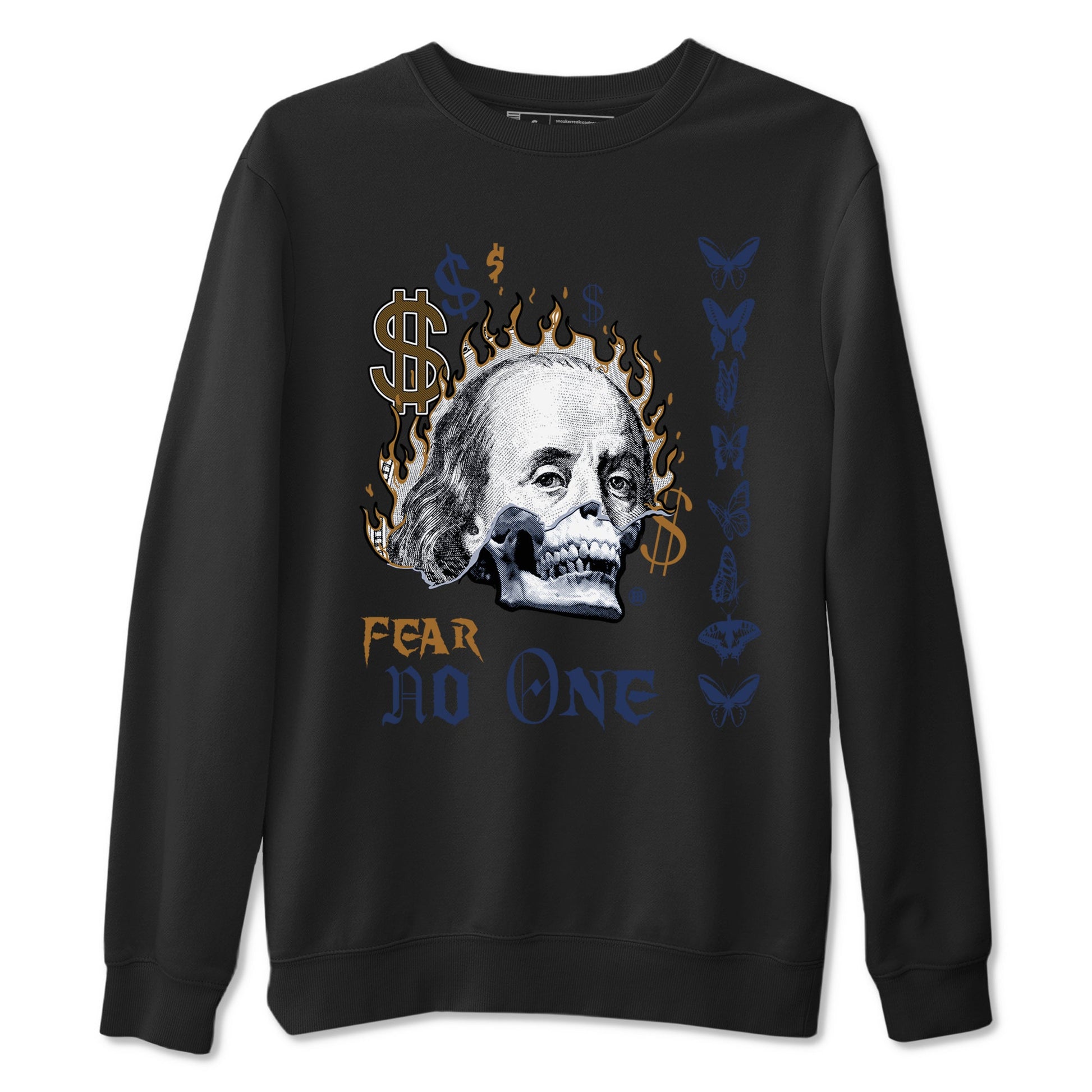 13s Midnight Navy shirts to match jordans Fear No One sneaker match tees Air Jordan 13 Midnight Navy SNRT Sneaker Release Tees unisex cotton Black 2 crew neck shirts