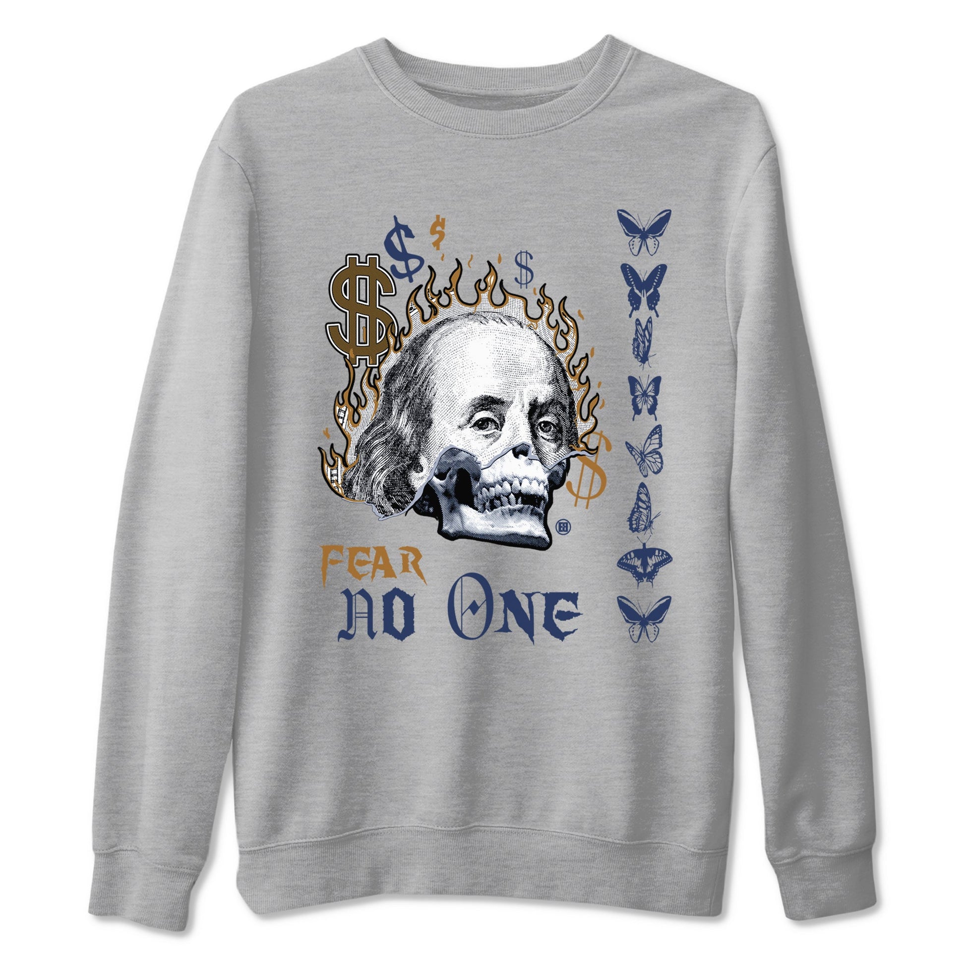 13s Midnight Navy shirts to match jordans Fear No One sneaker match tees Air Jordan 13 Midnight Navy SNRT Sneaker Release Tees unisex cotton Heather Grey 2 crew neck shirts
