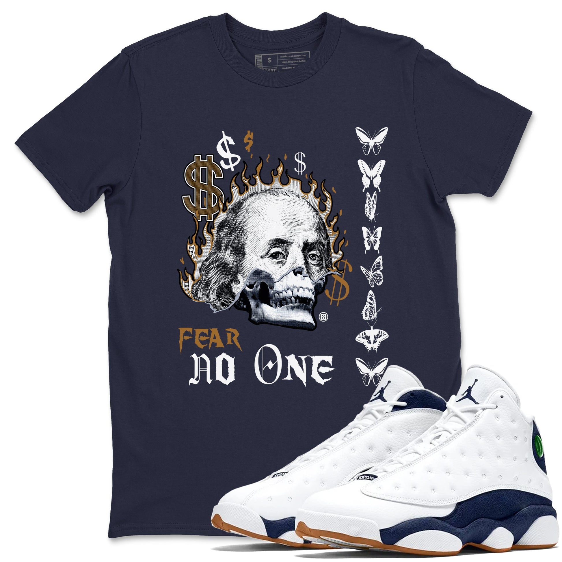 13s Midnight Navy shirts to match jordans Fear No One sneaker match tees Air Jordan 13 Midnight Navy SNRT Sneaker Release Tees unisex cotton Navy 1 crew neck shirts