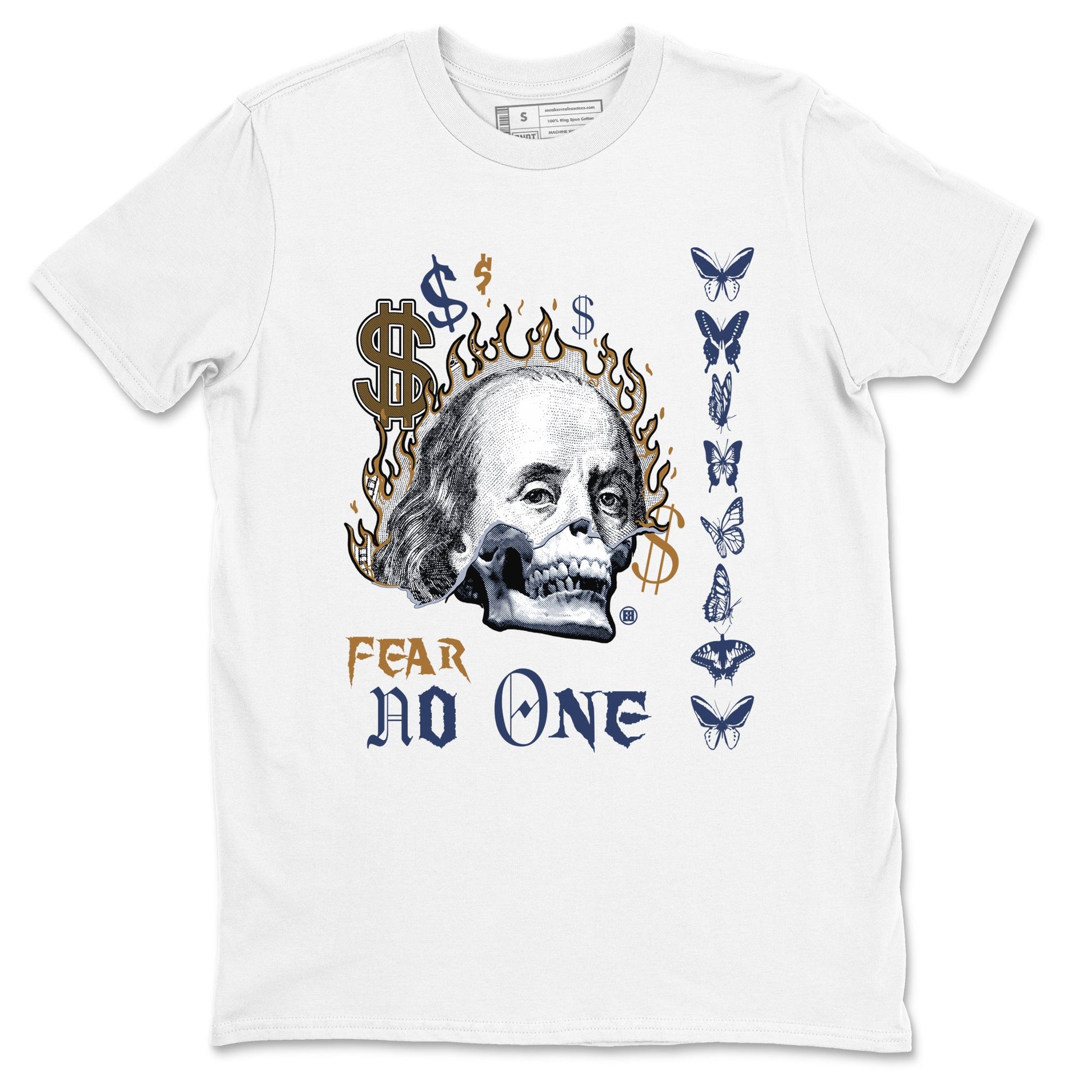 13s Midnight Navy shirts to match jordans Fear No One sneaker match tees Air Jordan 13 Midnight Navy SNRT Sneaker Release Tees unisex cotton White 2 crew neck shirts