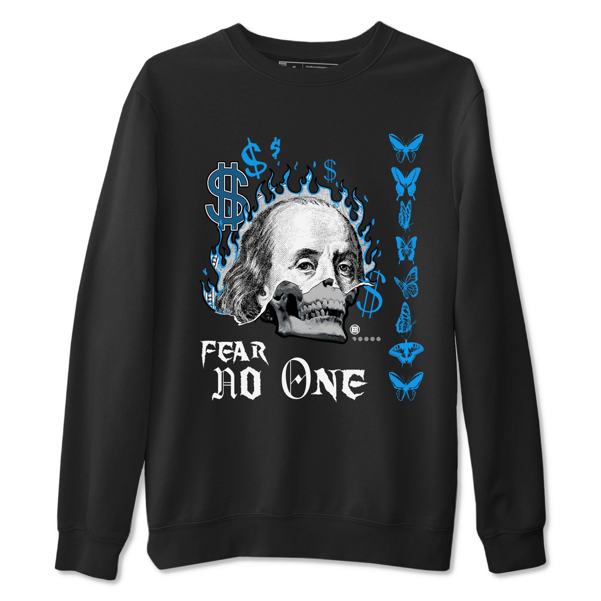 AJ4 Military Blue shirt to match jordans Fear No One sneaker tees Air Jordan 4 Military Blue SNRT Sneaker Release Tees unisex cotton Black 2 crew neck shirt