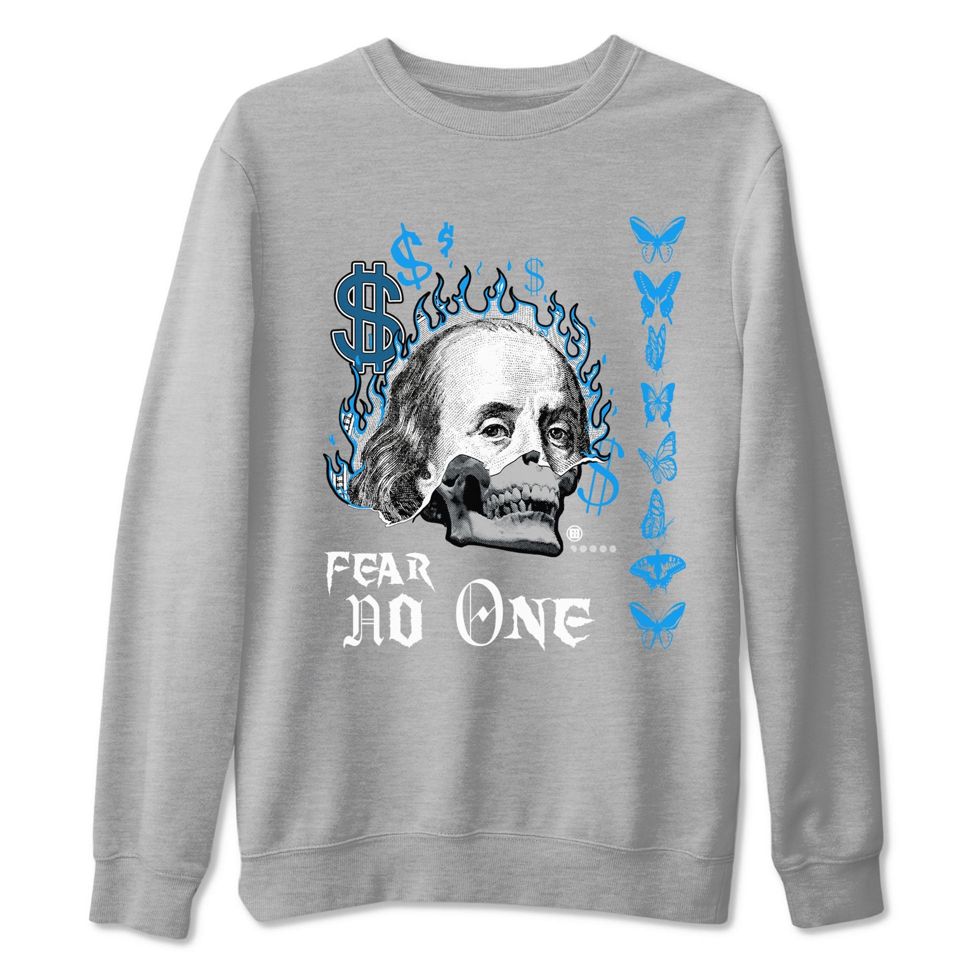 AJ4 Military Blue shirt to match jordans Fear No One sneaker tees Air Jordan 4 Military Blue SNRT Sneaker Release Tees unisex cotton Heather Grey 2 crew neck shirt