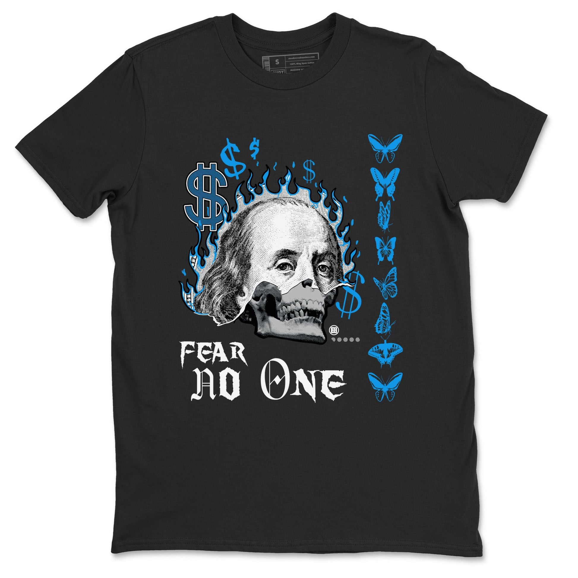 AJ4 Military Blue shirt to match jordans Fear No One sneaker tees Air Jordan 4 Military Blue SNRT Sneaker Release Tees unisex cotton Black 2 crew neck shirt