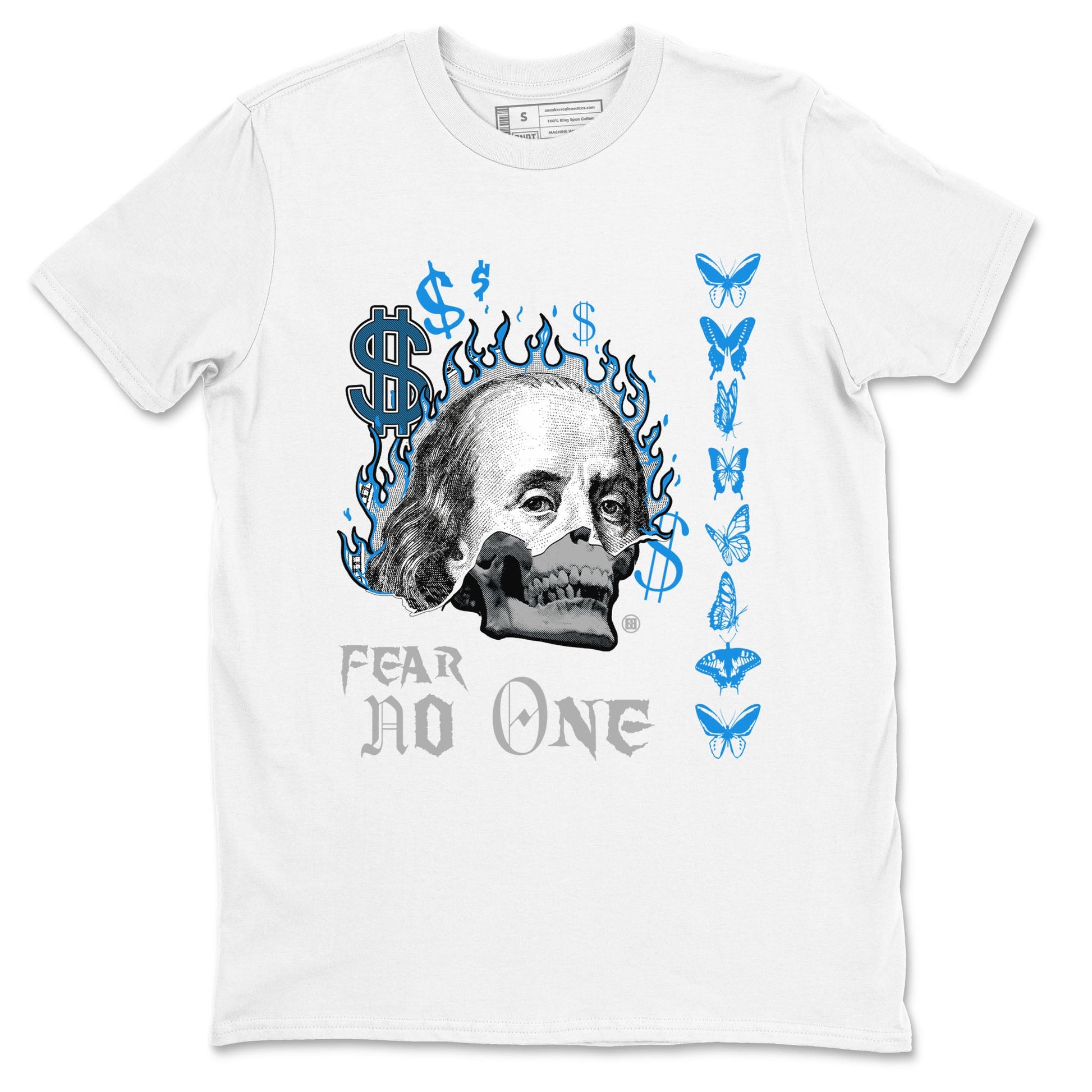 AJ4 Military Blue shirt to match jordans Fear No One sneaker tees Air Jordan 4 Military Blue SNRT Sneaker Release Tees unisex cotton White 2 crew neck shirt