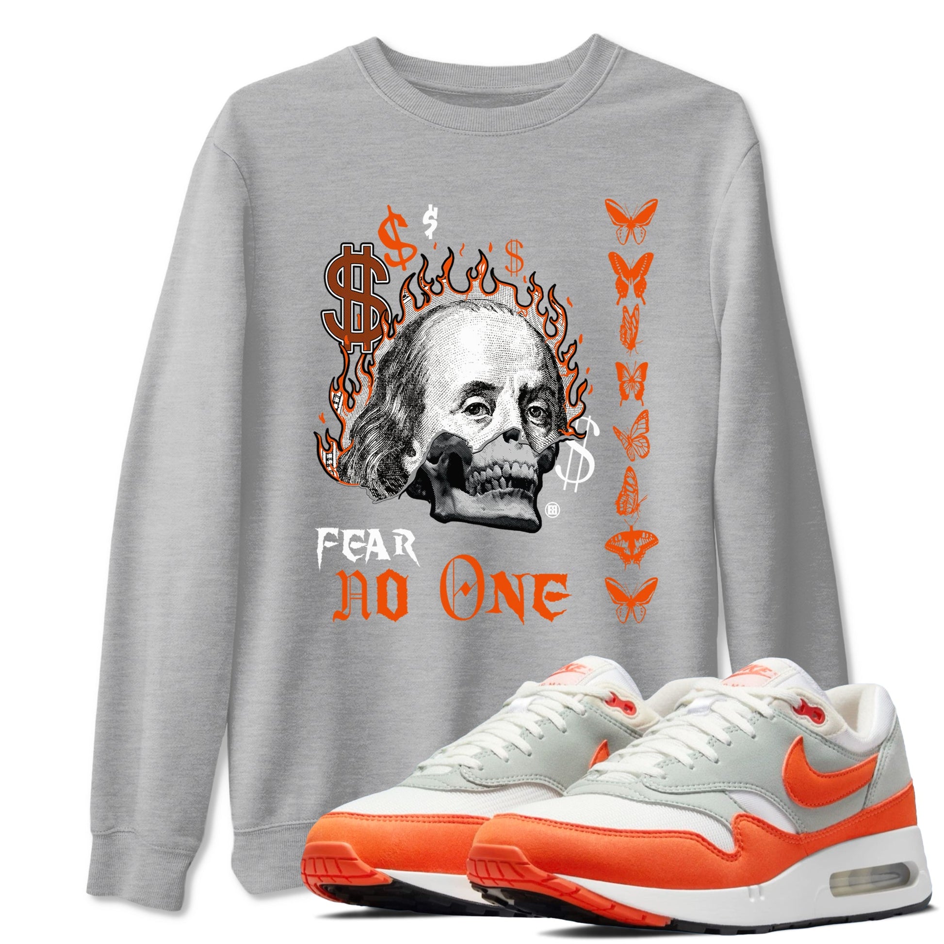 Air Max 1 OG '86 'Summit White and Cosmic Clay shirts to match jordans Fear No One sneaker match tees Air Max 1 Cosmic Clay match shoes to clothes SNRT Sneaker Tees unisex cotton Heather Grey 1 shirts
