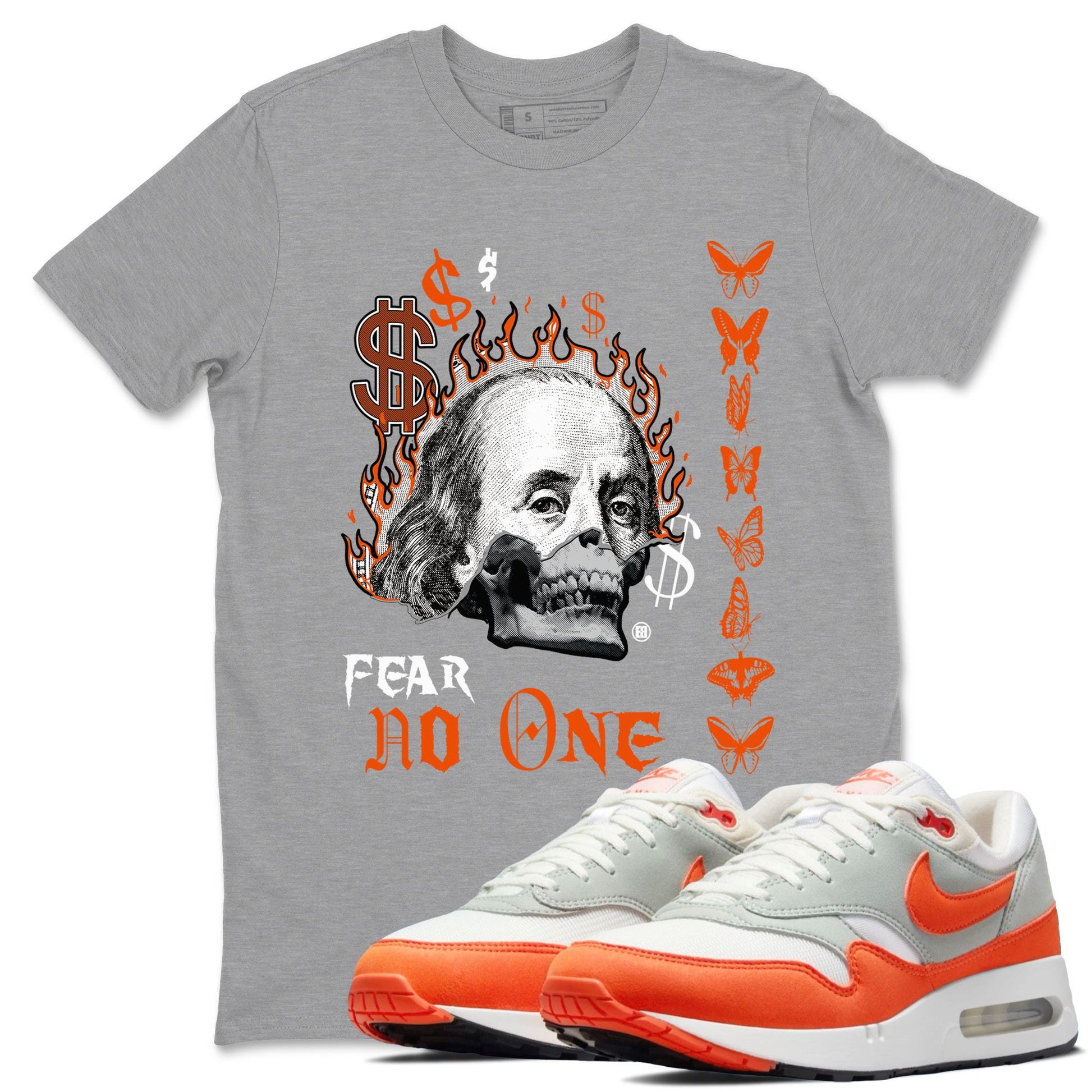 Air Max 1 OG '86 'Summit White and Cosmic Clay shirts to match jordans Fear No One sneaker match tees Air Max 1 Cosmic Clay match shoes to clothes SNRT Sneaker Tees unisex cotton Heather Grey 1 shirts