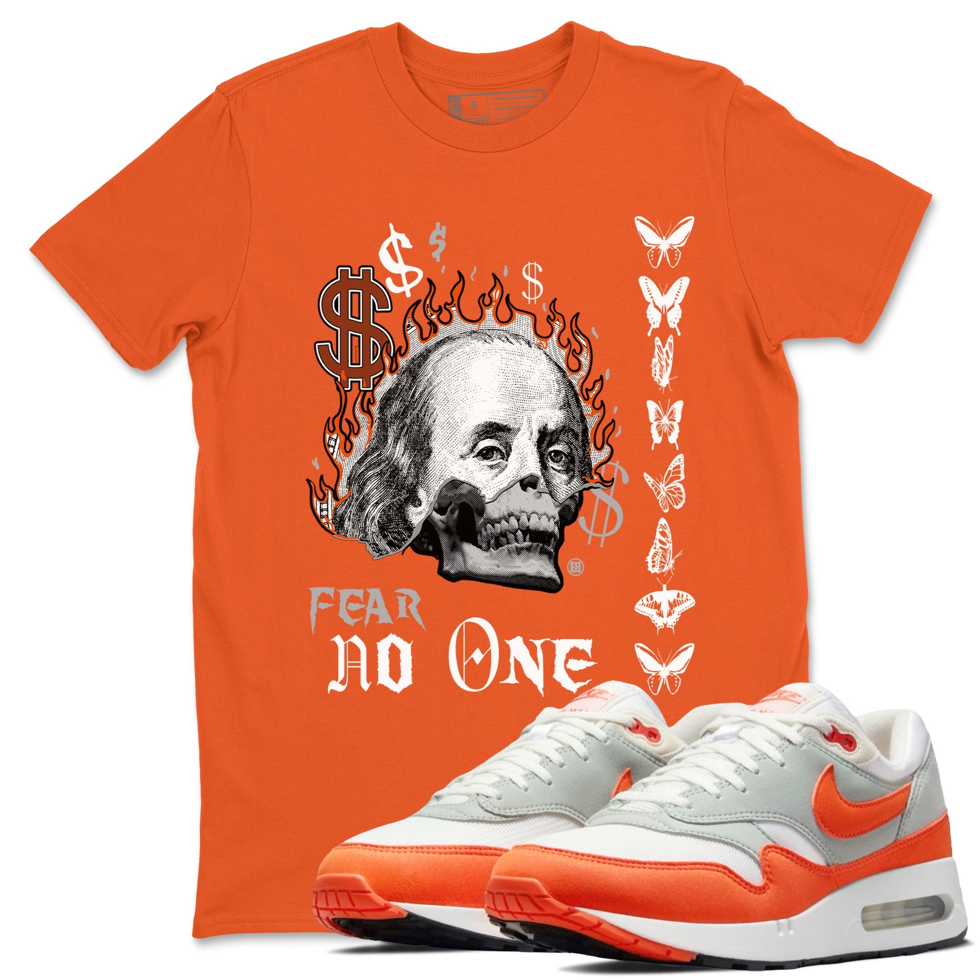 Air Max 1 OG '86 'Summit White and Cosmic Clay shirts to match jordans Fear No One sneaker match tees Air Max 1 Cosmic Clay match shoes to clothes SNRT Sneaker Tees unisex cotton Orange 1 shirts