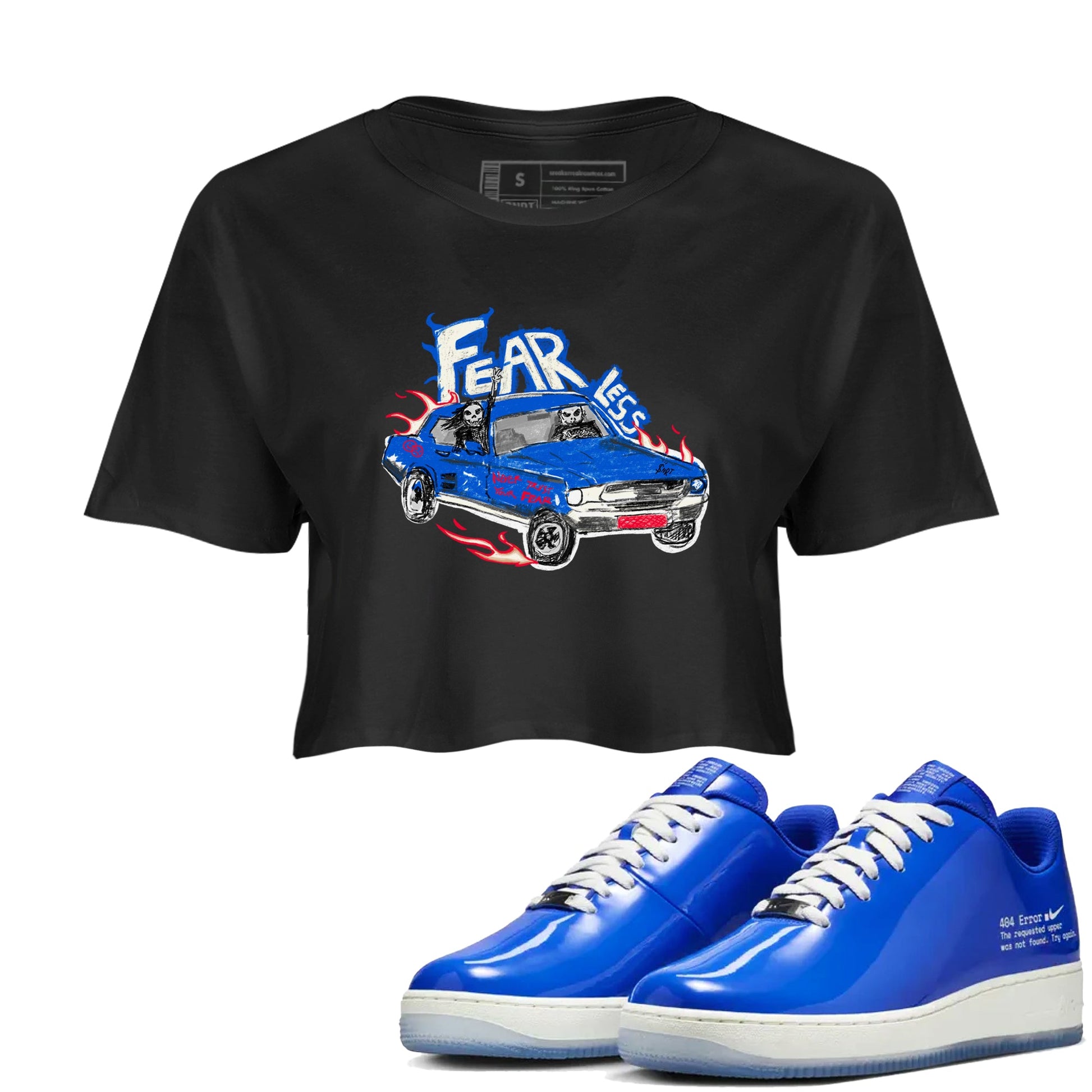 Air Force 1 404 Error shirt to match jordans Fearless Car sneaker tees Air Force 1 404 Error SNRT Sneaker Release Tees Black 1 crop length shirt