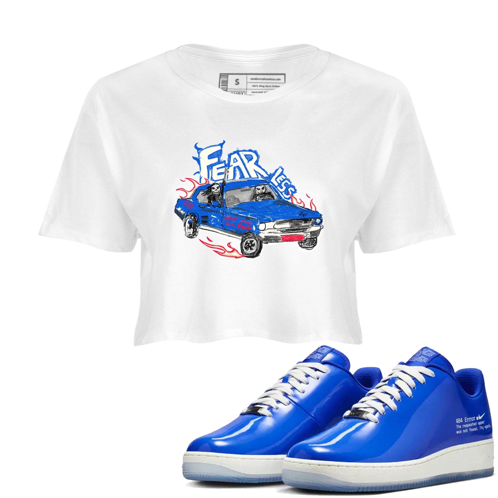 Air Force 1 404 Error shirt to match jordans Fearless Car sneaker tees Air Force 1 404 Error SNRT Sneaker Release Tees White 1 crop length shirt
