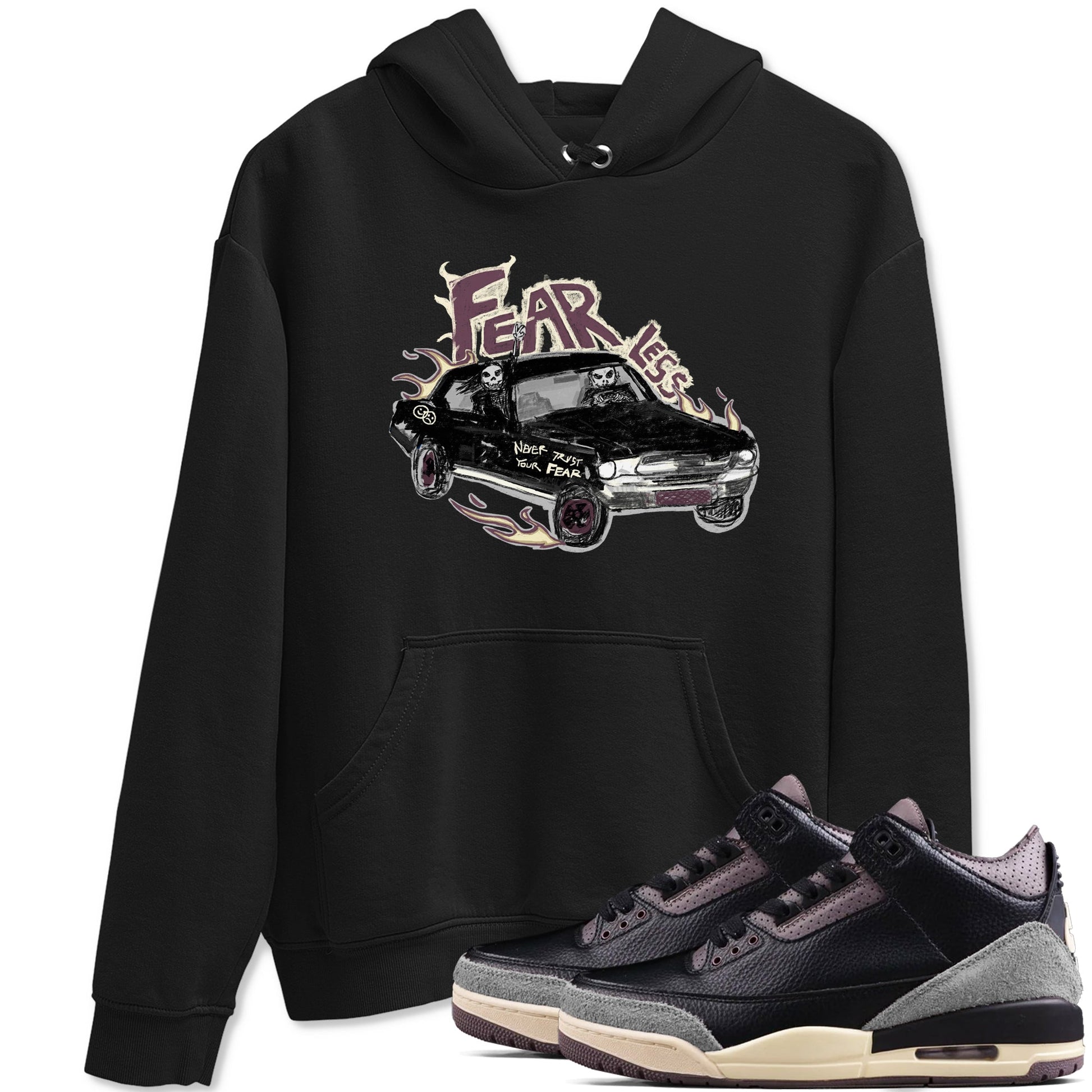 3s A Ma Maniere x Black shirts to match jordans Fearless Car sneaker match tees A Ma Maniere x Air Jordan 3 “Black” SNRT Sneaker Tees streetwear brand Black 1 unisex cotton tee