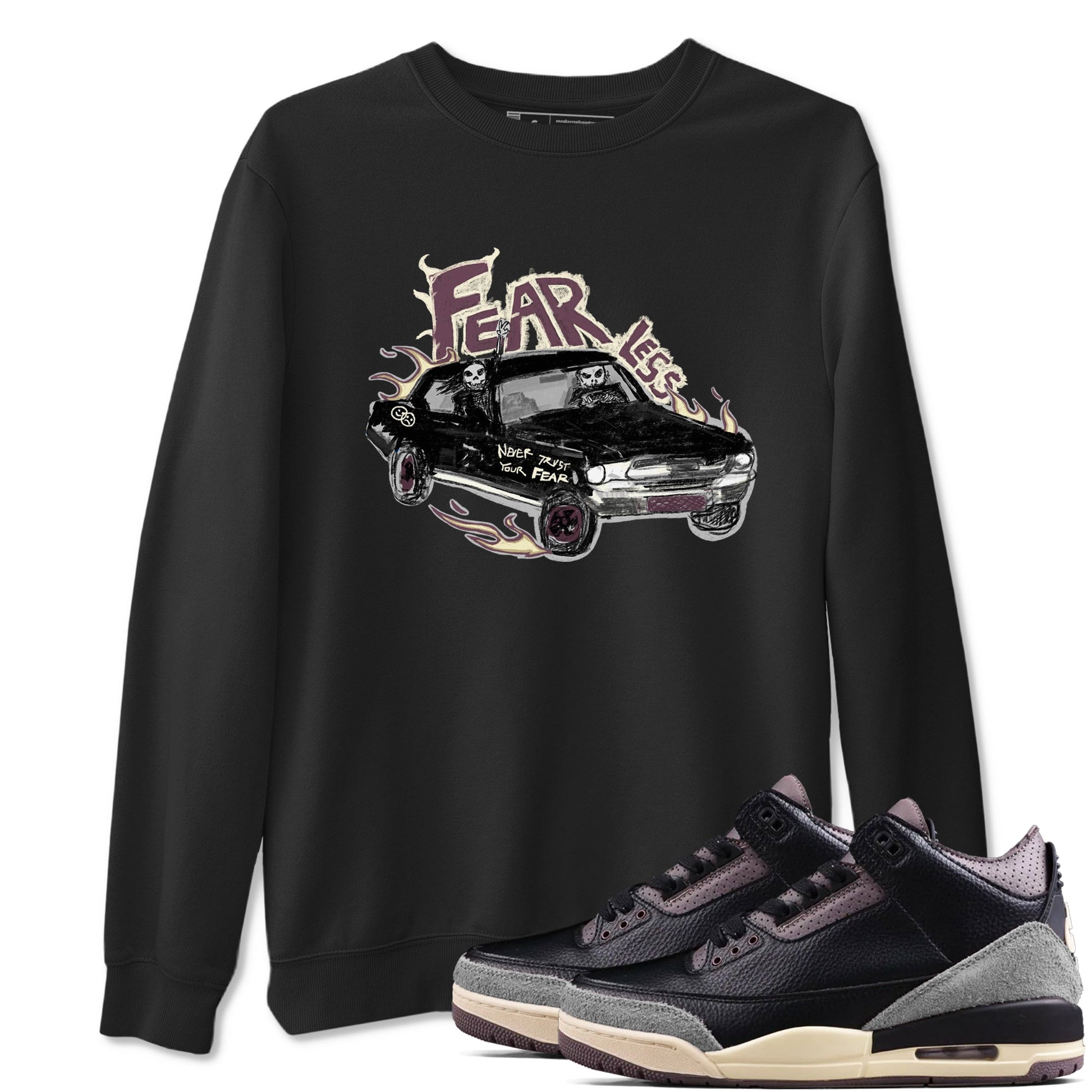 3s A Ma Maniere x Black shirts to match jordans Fearless Car sneaker match tees A Ma Maniere x Air Jordan 3 “Black” SNRT Sneaker Tees streetwear brand Black 1 unisex cotton tee