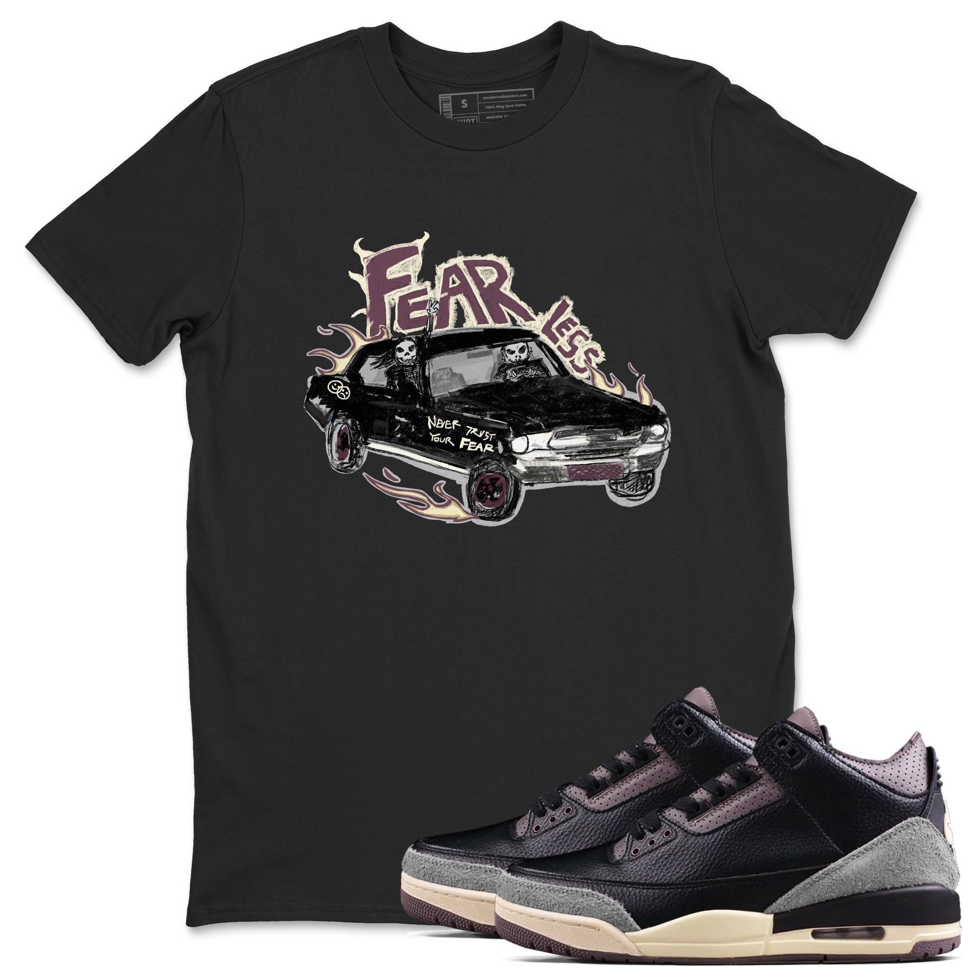 3s A Ma Maniere x Black shirts to match jordans Fearless Car sneaker match tees A Ma Maniere x Air Jordan 3 “Black” SNRT Sneaker Tees streetwear brand Black 1 unisex cotton tee