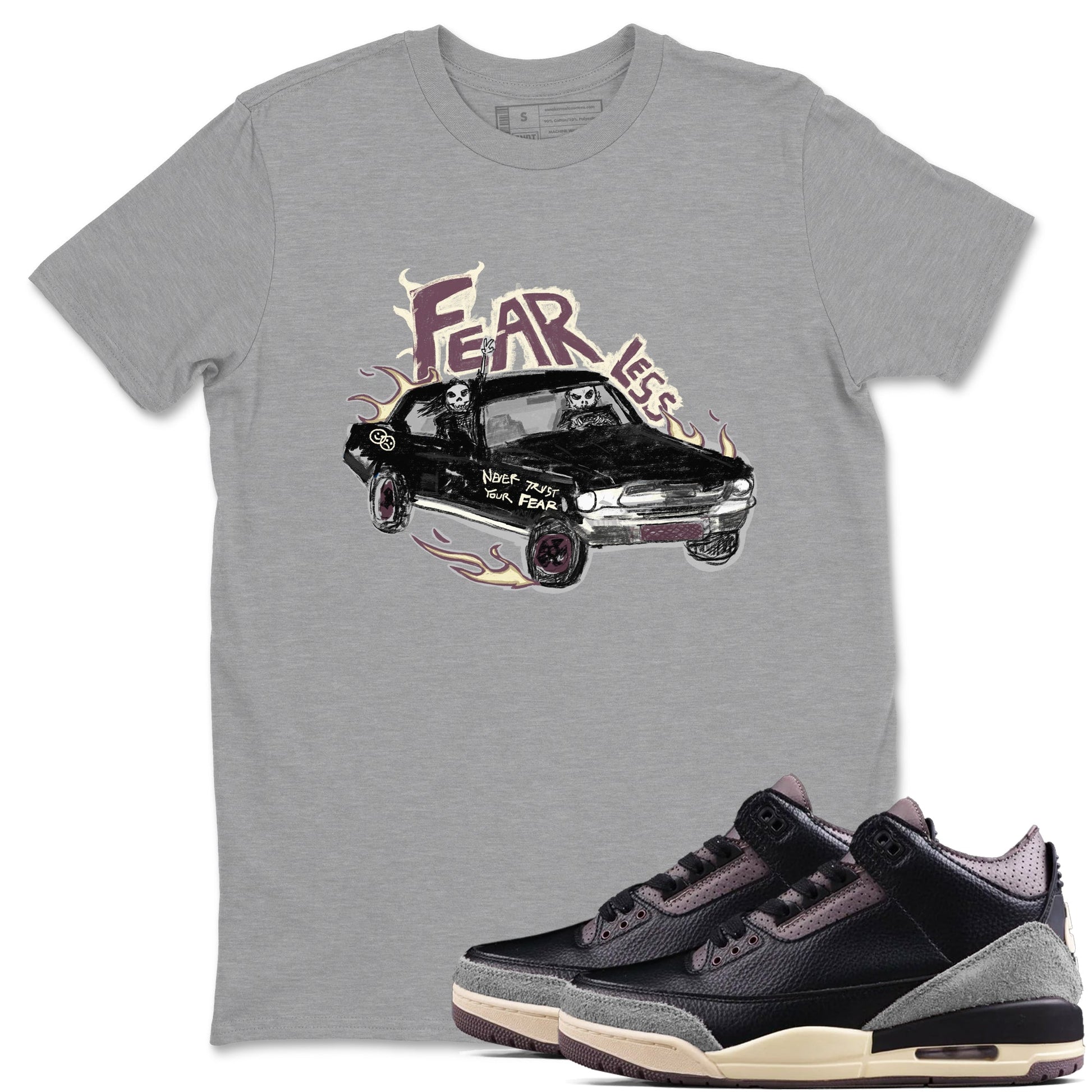 3s A Ma Maniere x Black shirts to match jordans Fearless Car sneaker match tees A Ma Maniere x Air Jordan 3 “Black” SNRT Sneaker Tees streetwear brand Heather Grey 1 unisex cotton tee