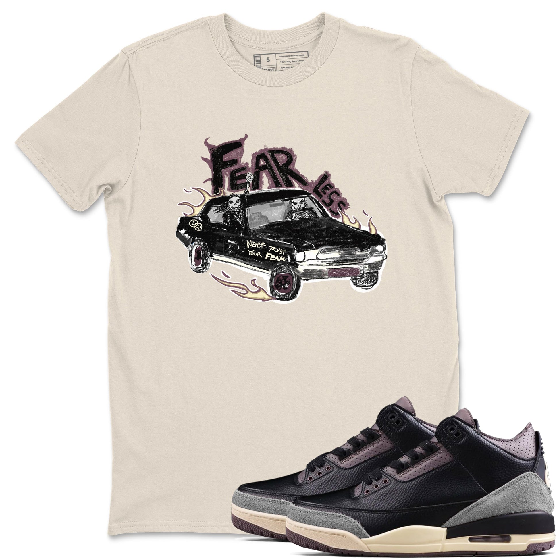 3s A Ma Maniere x Black shirts to match jordans Fearless Car sneaker match tees A Ma Maniere x Air Jordan 3 “Black” SNRT Sneaker Tees streetwear brand Natural 1 unisex cotton tee