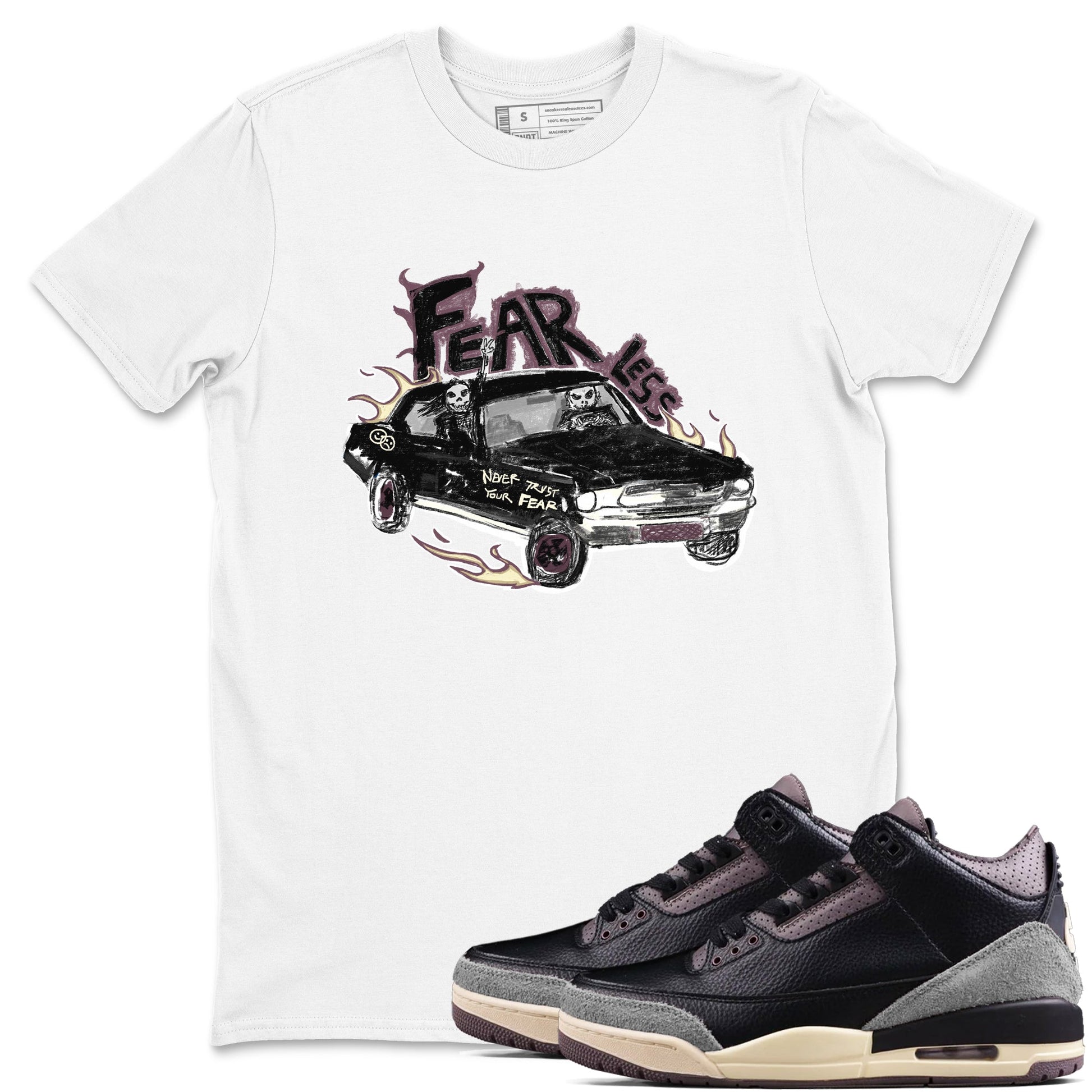 3s A Ma Maniere x Black shirts to match jordans Fearless Car sneaker match tees A Ma Maniere x Air Jordan 3 “Black” SNRT Sneaker Tees streetwear brand White 1 unisex cotton tee
