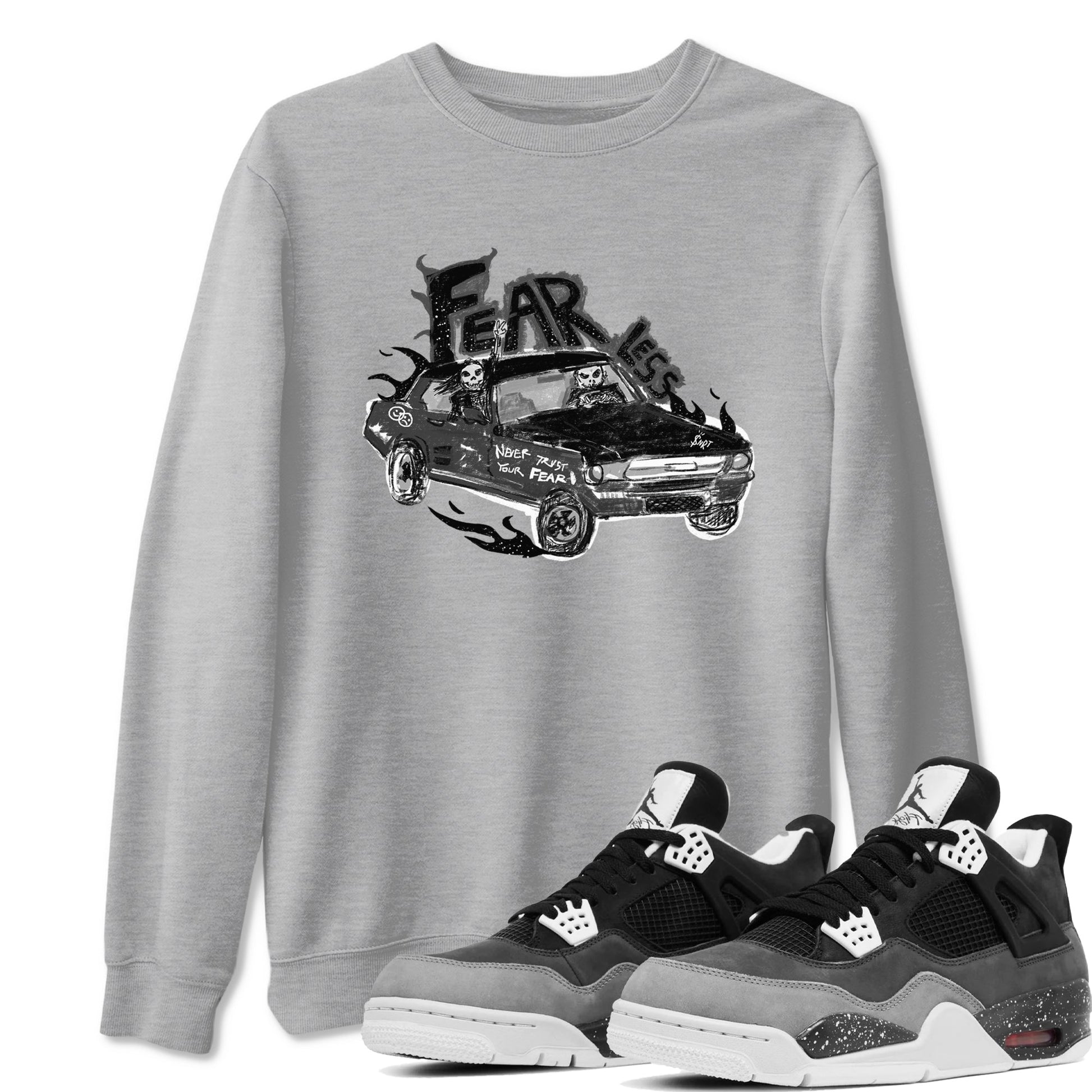 4s Fear shirts to match jordans Fearless Car sneaker match tees Air Jordan 4 Retro Fear match shoes to clothes SNRT Sneaker Tees unisex cotton Heather Grey 1 shirts