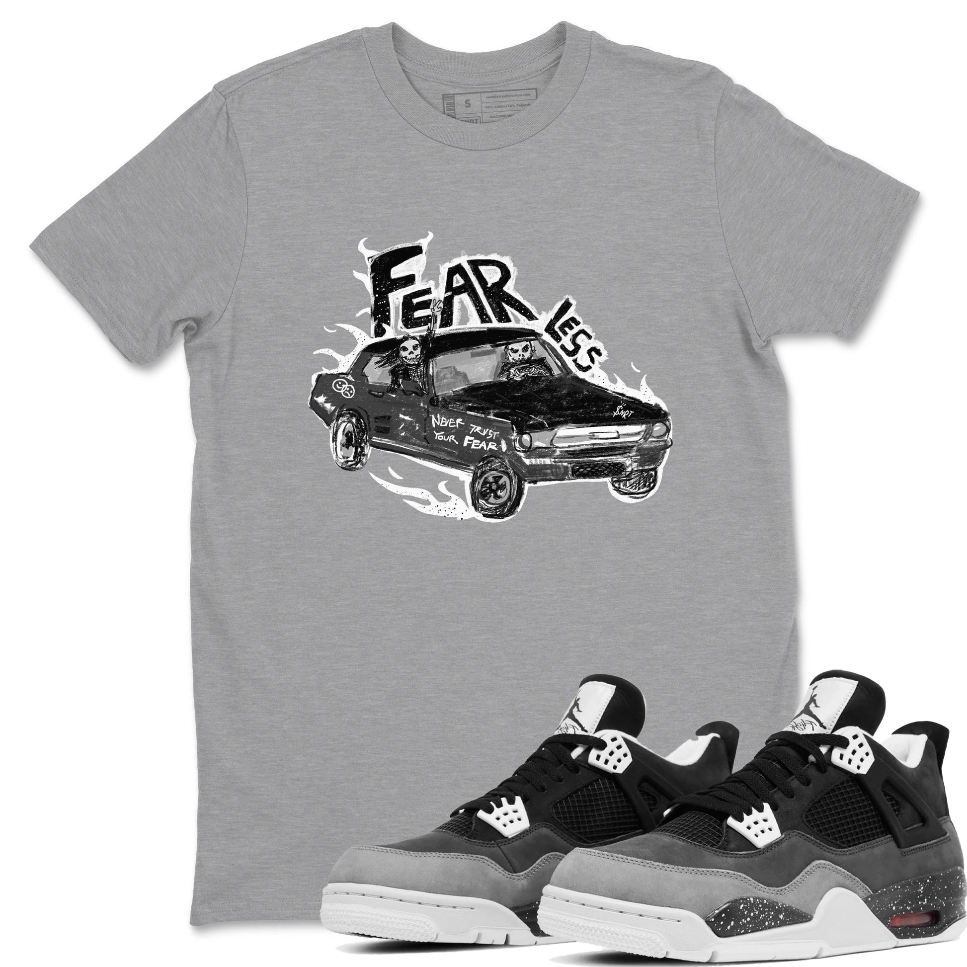 4s Fear shirts to match jordans Fearless Car sneaker match tees Air Jordan 4 Retro Fear match shoes to clothes SNRT Sneaker Tees unisex cotton Heather Grey 1 shirts