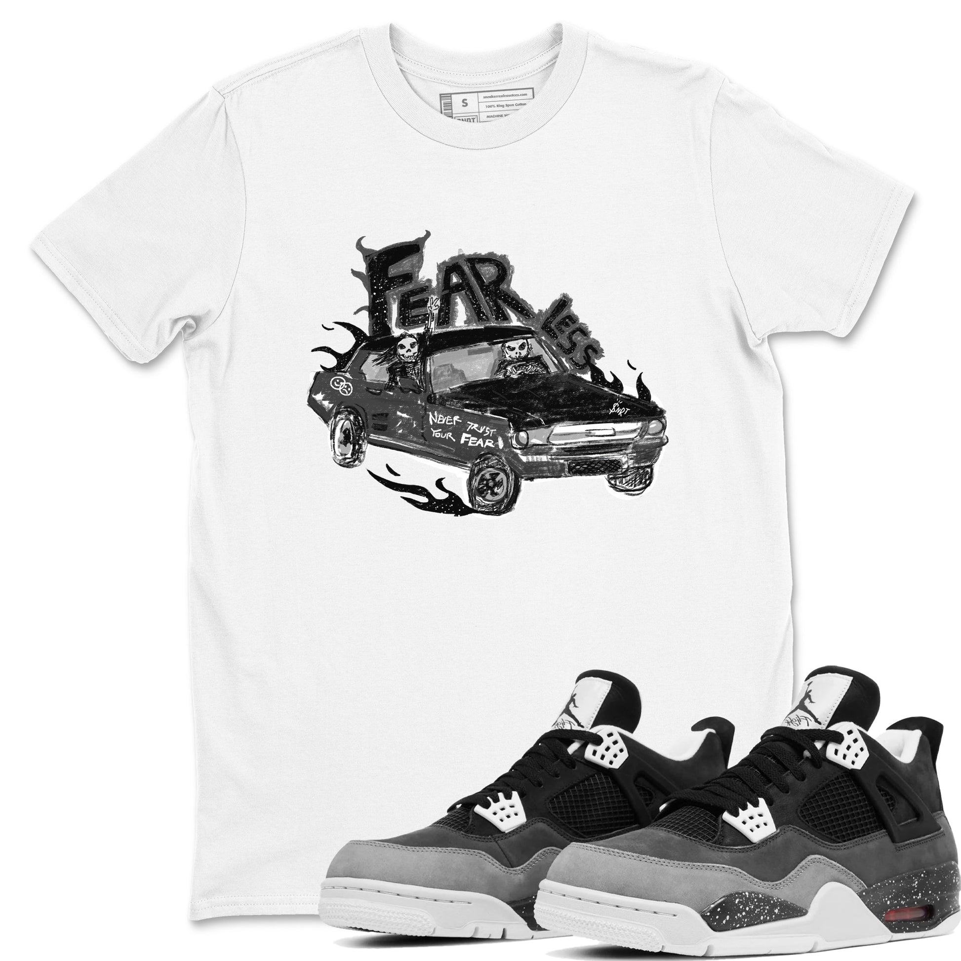 4s Fear shirts to match jordans Fearless Car sneaker match tees Air Jordan 4 Retro Fear match shoes to clothes SNRT Sneaker Tees unisex cotton White 1 shirts