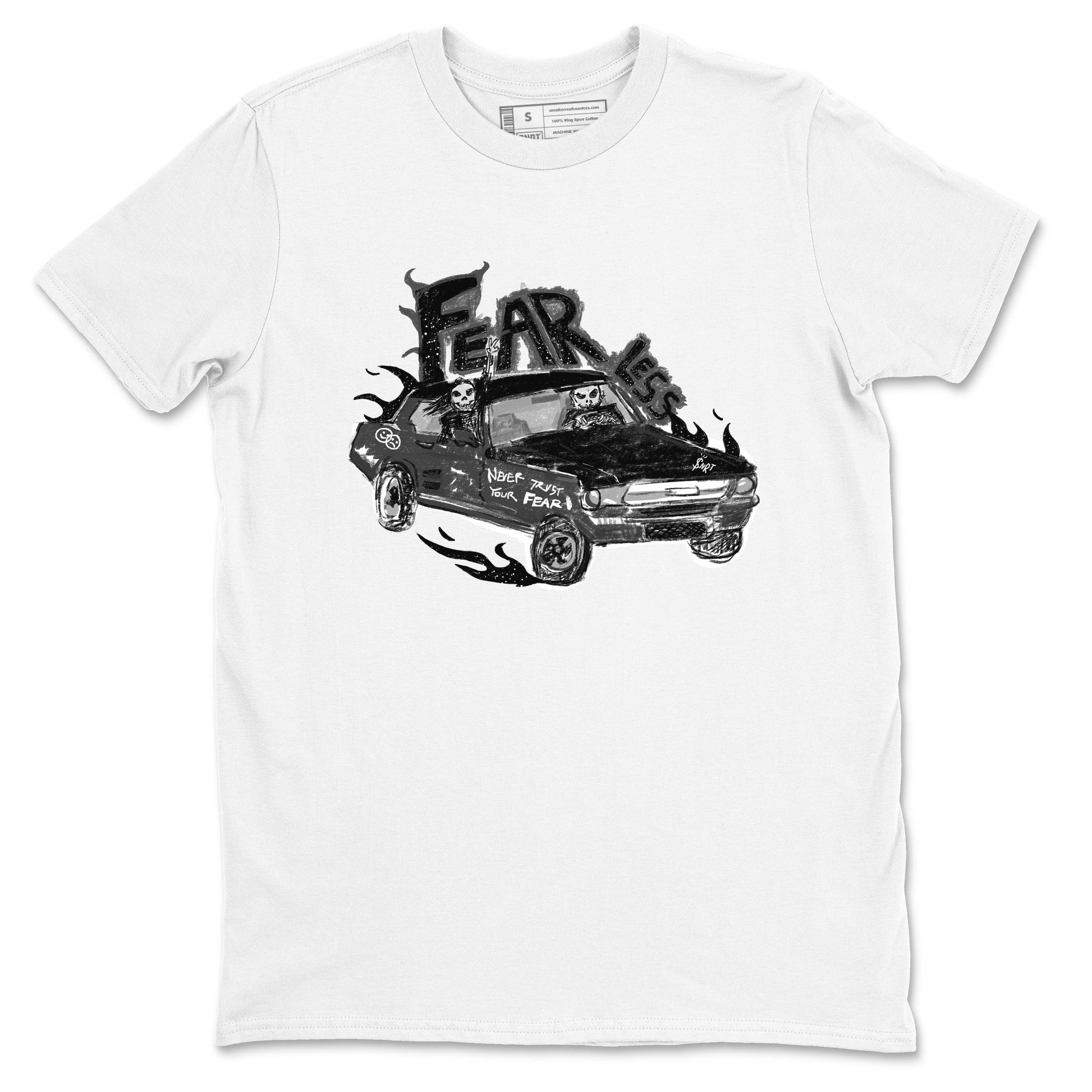 4s Fear shirts to match jordans Fearless Car sneaker match tees Air Jordan 4 Retro Fear match shoes to clothes SNRT Sneaker Tees unisex cotton White 2 shirts