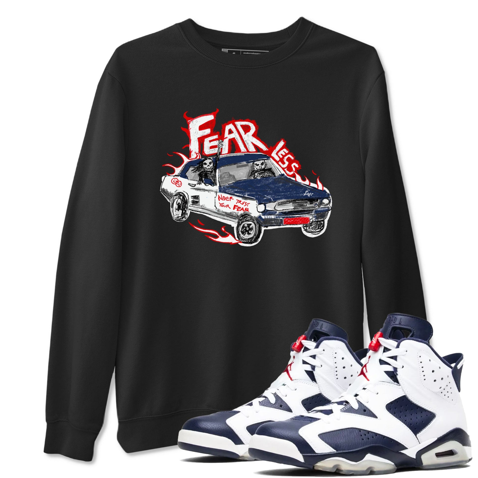6s White And Midnight Navy shirts to match jordans Fearless Car sneaker match tees Air Jordan 6 White And Midnight Navy SNRT Sneaker Release Tees unisex cotton Black 1 crew neck shirts