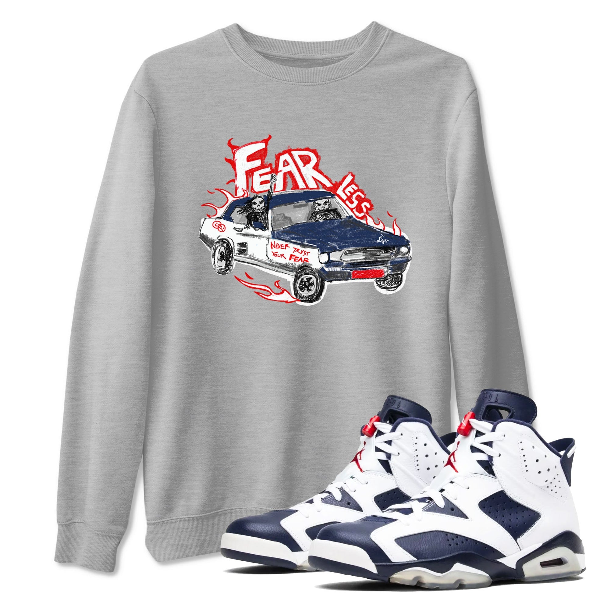 6s White And Midnight Navy shirts to match jordans Fearless Car sneaker match tees Air Jordan 6 White And Midnight Navy SNRT Sneaker Release Tees unisex cotton Heather Grey 1 crew neck shirts