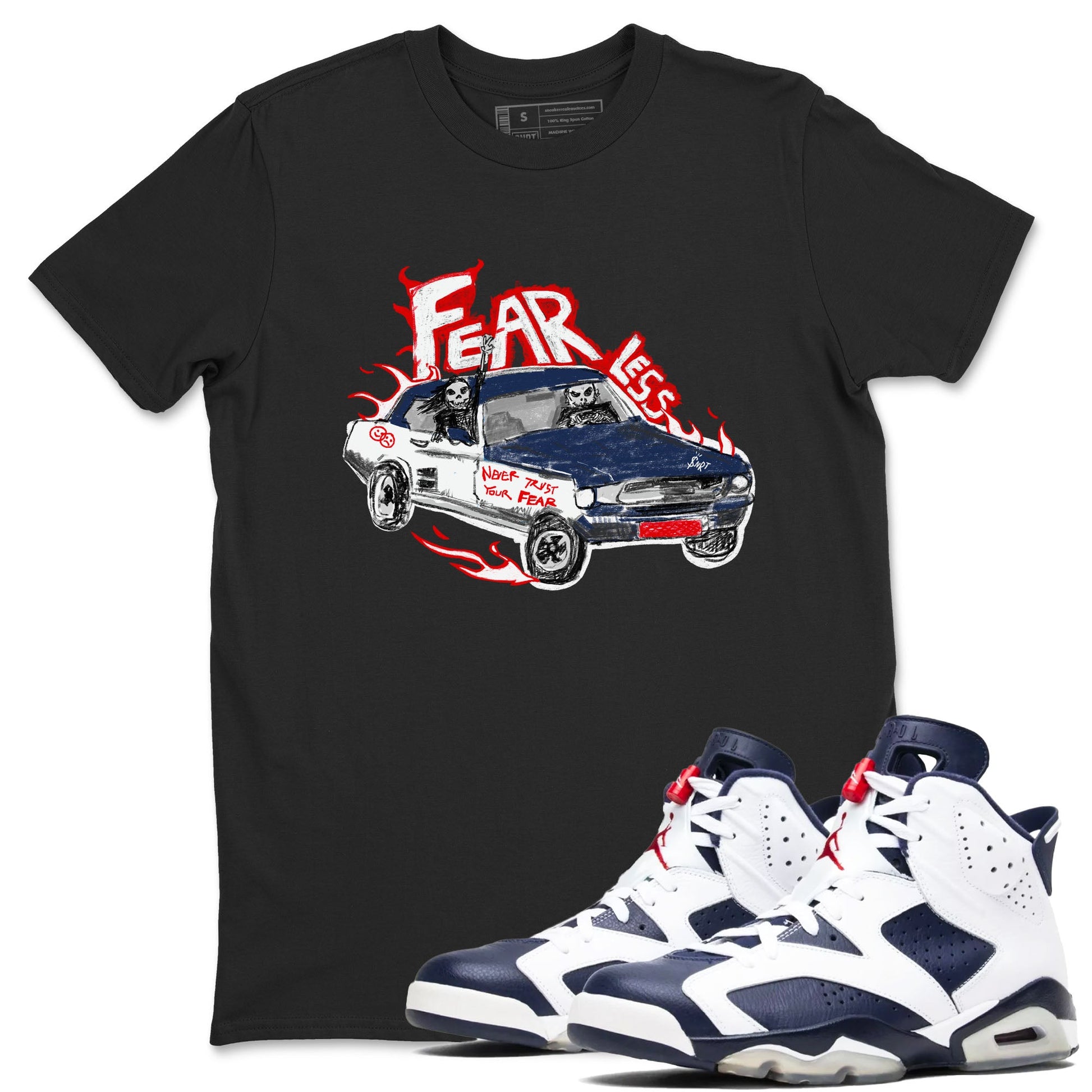 6s White And Midnight Navy shirts to match jordans Fearless Car sneaker match tees Air Jordan 6 White And Midnight Navy SNRT Sneaker Release Tees unisex cotton Black 1 crew neck shirts