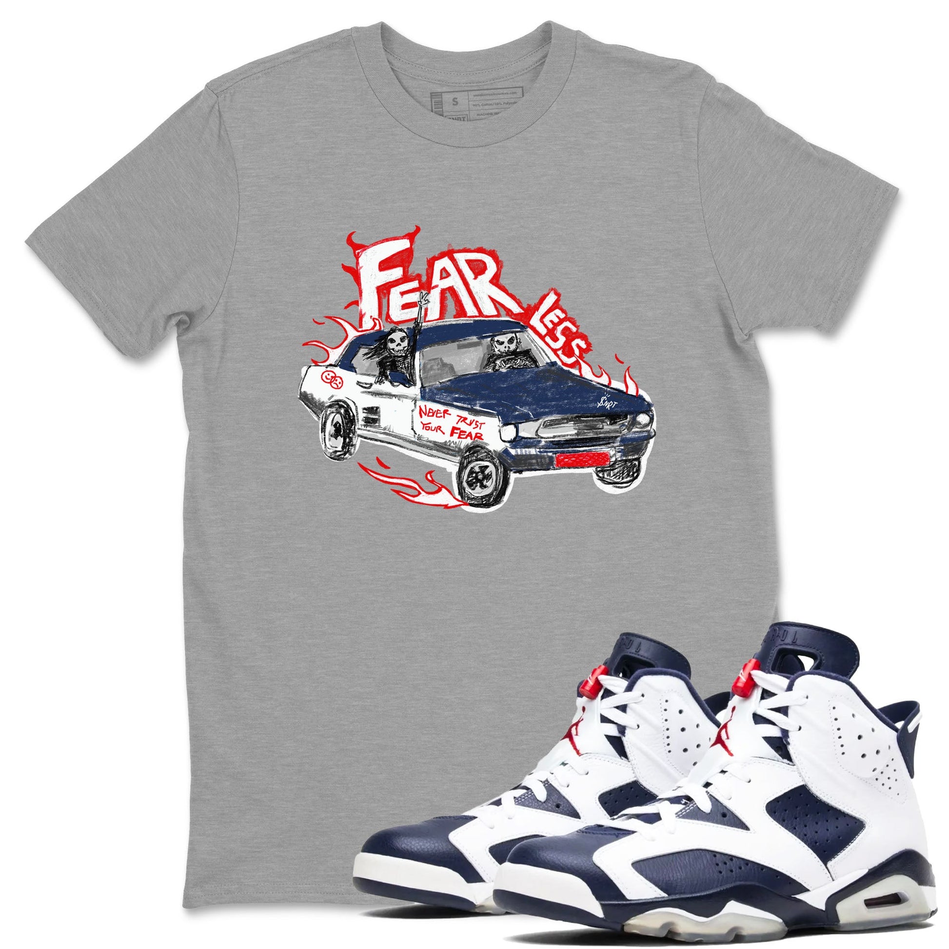 6s White And Midnight Navy shirts to match jordans Fearless Car sneaker match tees Air Jordan 6 White And Midnight Navy SNRT Sneaker Release Tees unisex cotton Heather Grey 1 crew neck shirts
