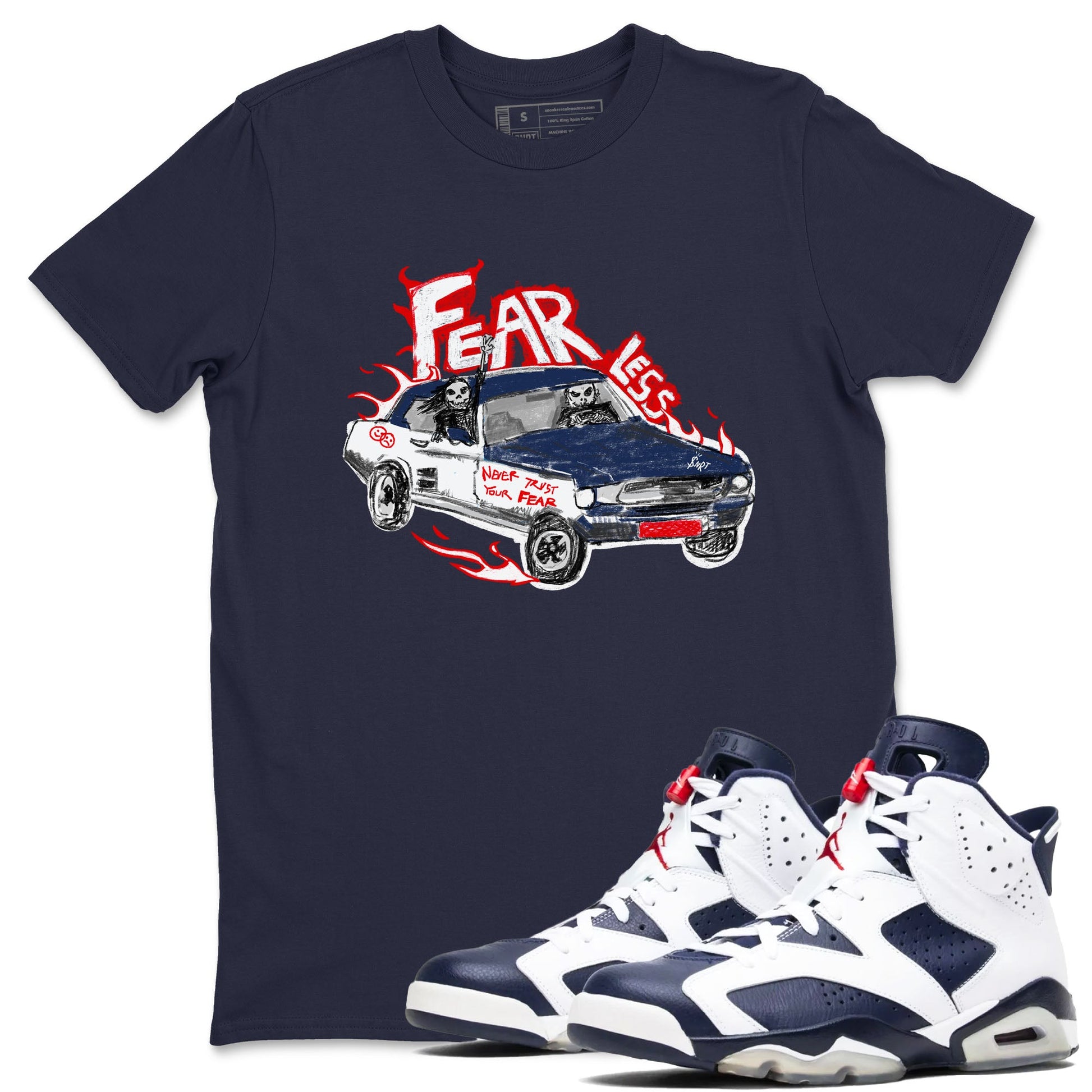 6s White And Midnight Navy shirts to match jordans Fearless Car sneaker match tees Air Jordan 6 White And Midnight Navy SNRT Sneaker Release Tees unisex cotton Navy 1 crew neck shirts