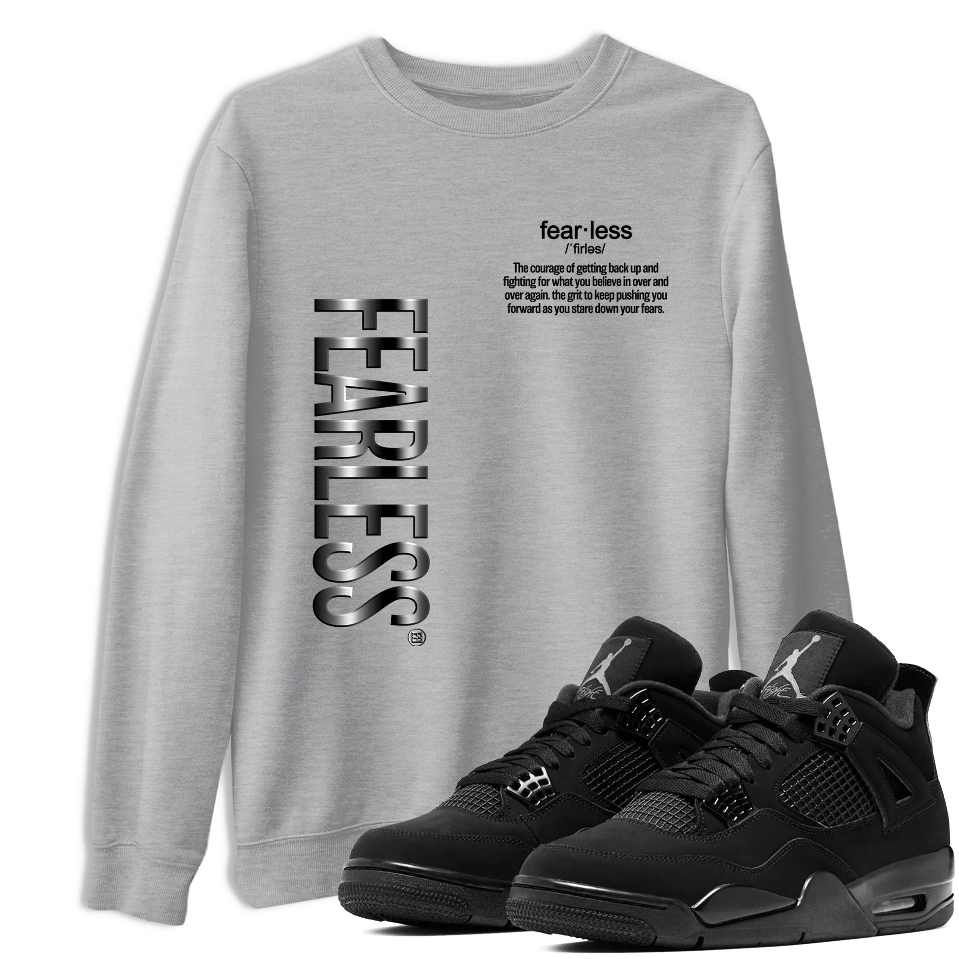 4s Black Cat Sneaker match tees – Sneaker Tees To Match Air Jordan 4 Black Cat Shoes – Fearless Definition Tee Heather Grey 1